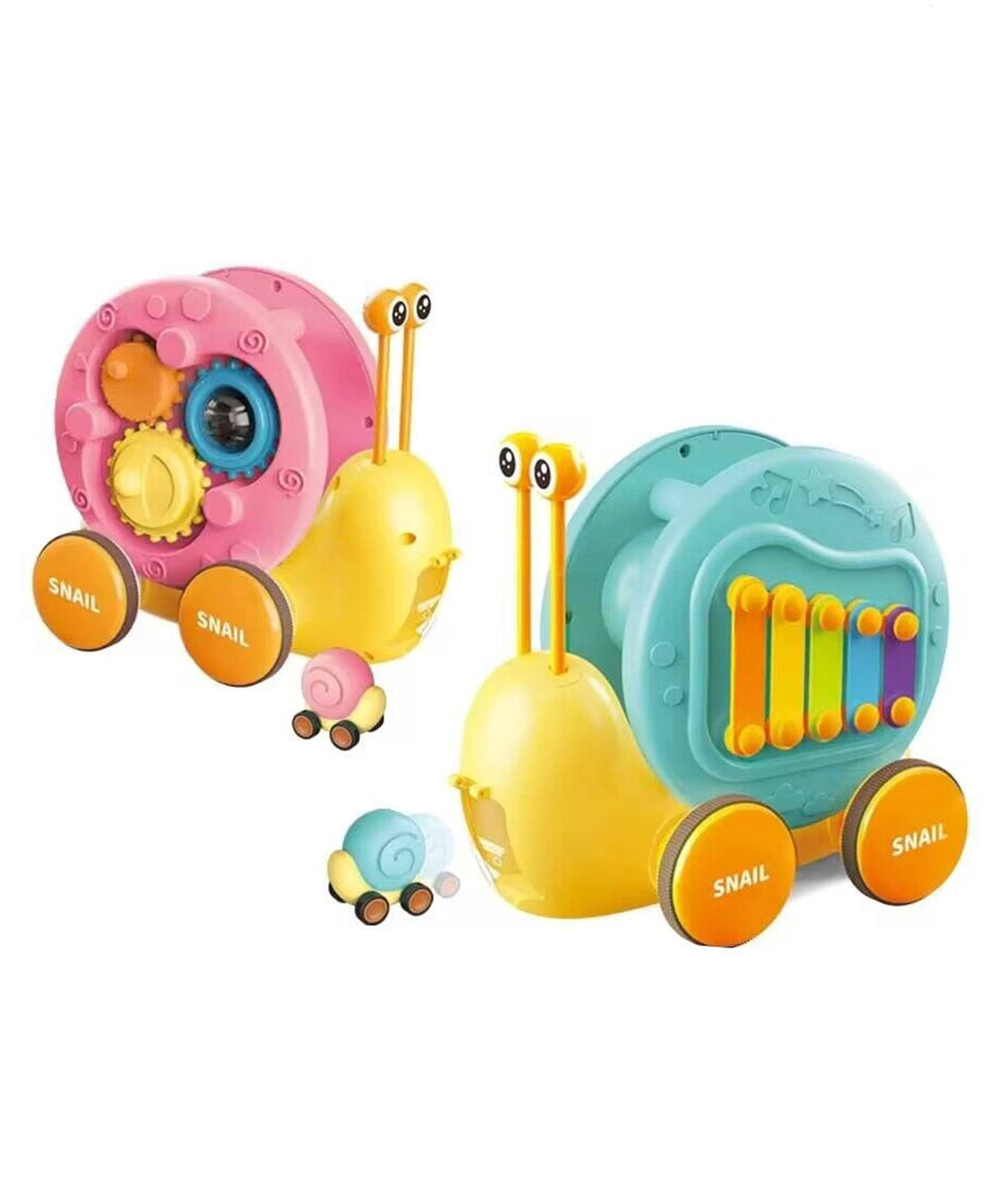 Sanjary Educational toys cute snail pulling cord piano xylophone toys gears and catapulting cars (color design may vary)-image-36