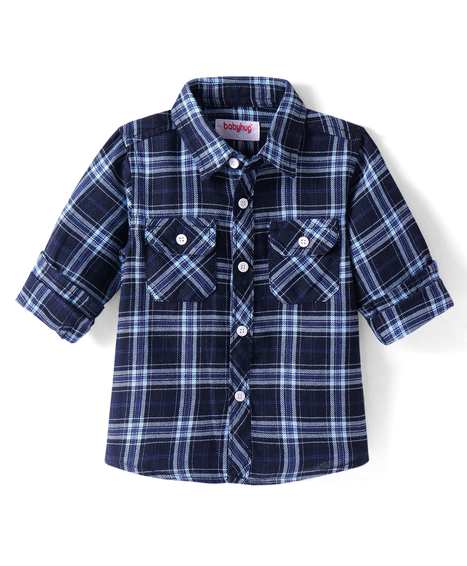 Babyhug Cotton Knit Full Sleeves Checks Shirt - Navy Blue-picture-10