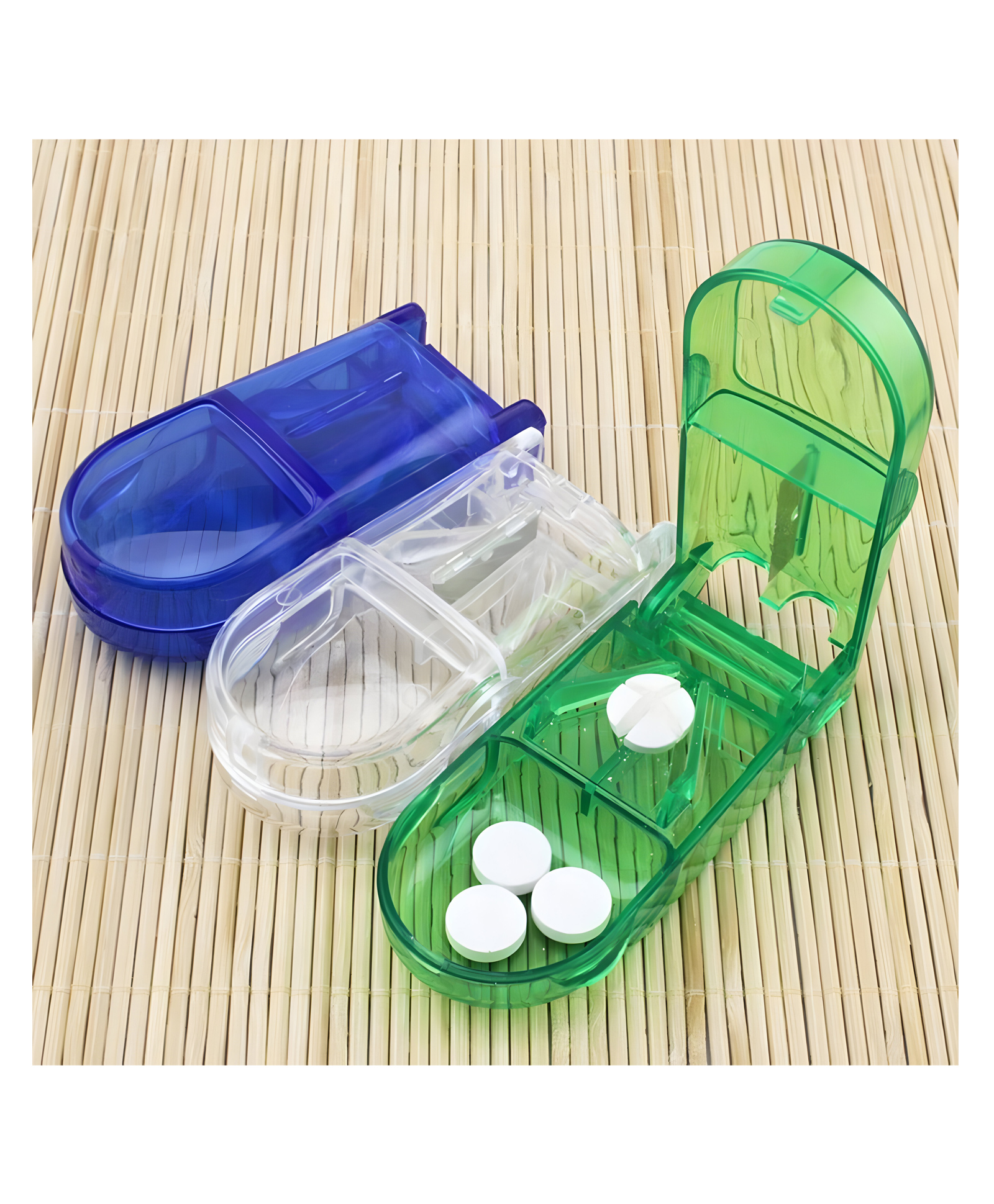 COZY VIBES transparent Medicine Pill Case Tablet Cutter Splitter Divide Safe Storage Compartment Box, Cuts Pills, Vitamins, Tablets, Stainless Steel Blade, Travel Sized - PACK OF 1  - COLOR MAY VARY-image-31