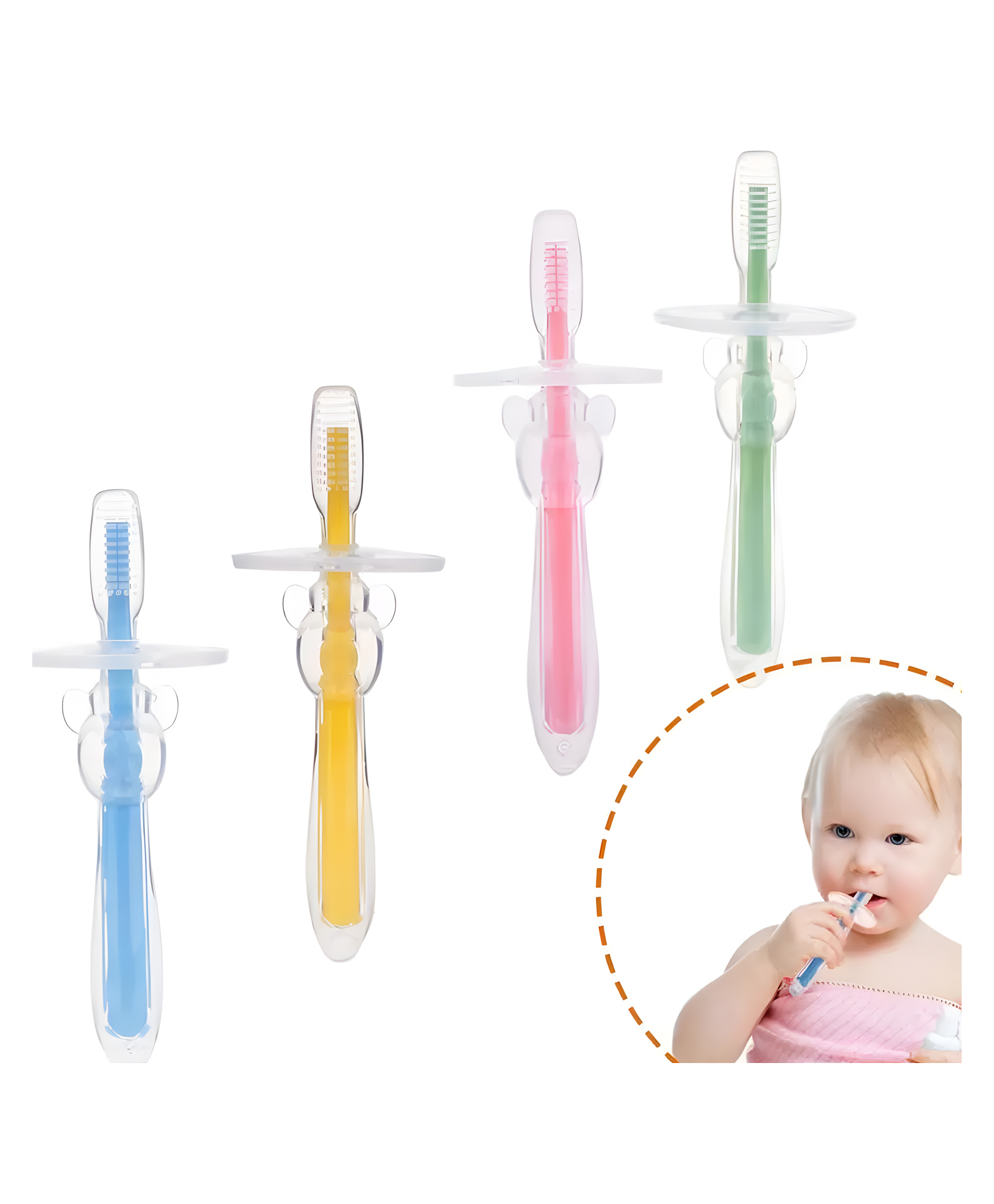 COZY VIBES Soft Handle Flexible Silicone Rubber Teether Infant Training Baby Toothbrush - PACK OF 1 - COLOR MAY VARY-image-17