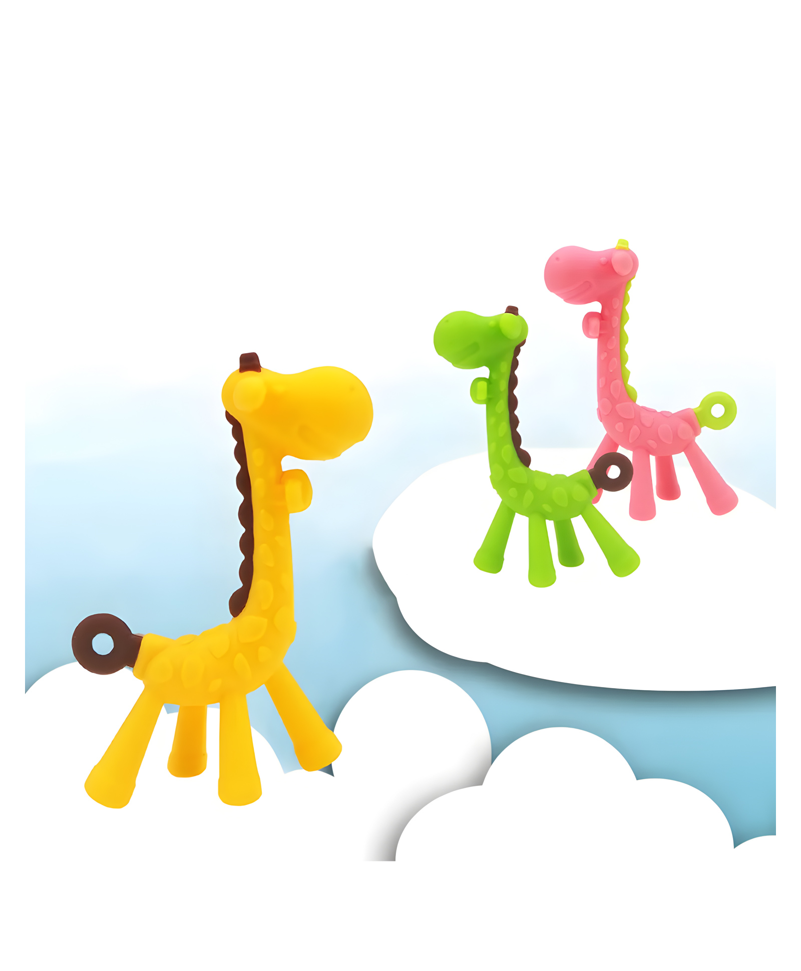 COZY VIBES High Quality Babies Teeth Care Cartoon 3D Giraffe Easy To Hold Safe BPA Free Silicone Giraffe Teether - PACK OF 1 - COLOR MAY VARY-image-47