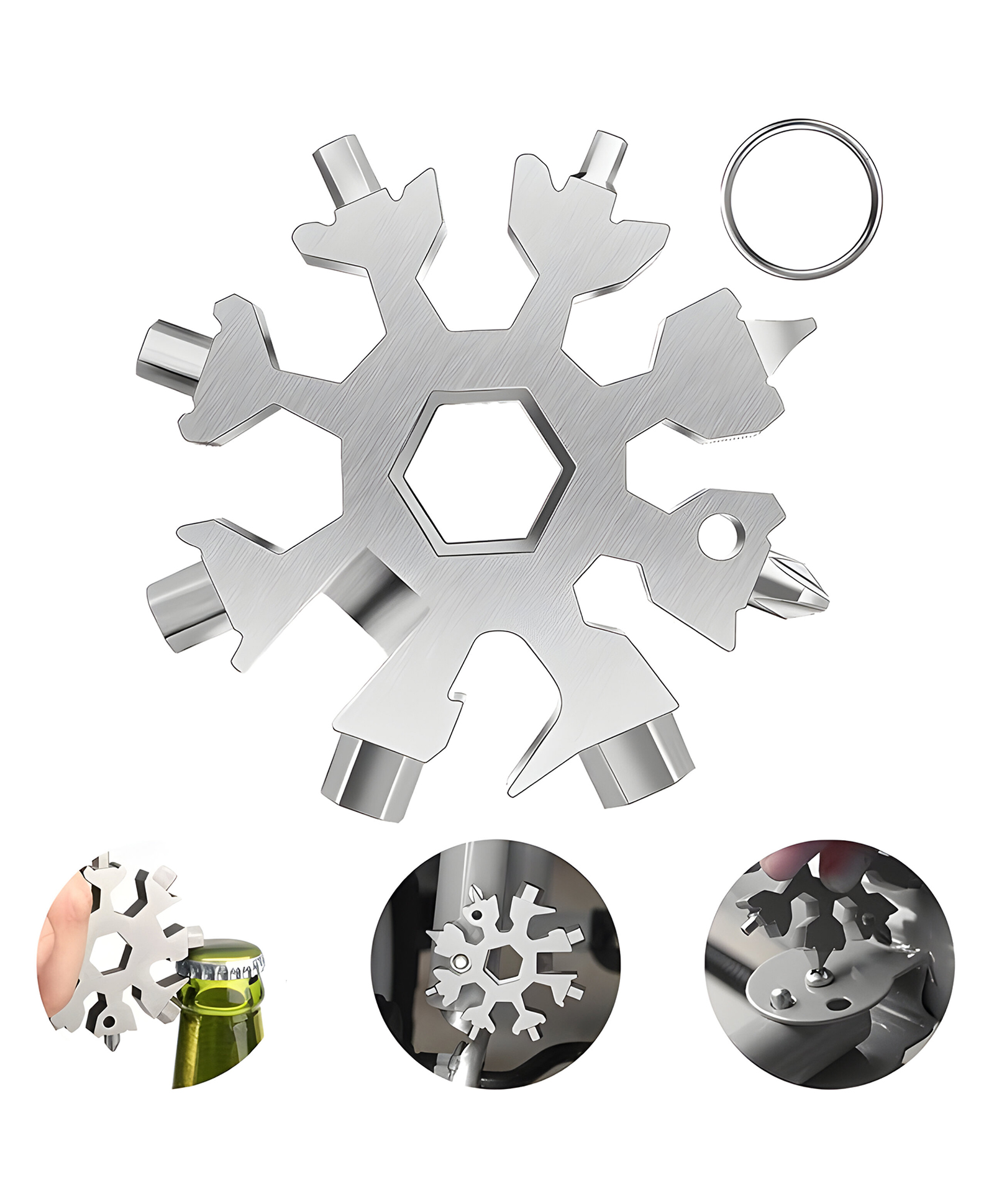 COZY VIBES 8-in-1 Snowflake Multi Tool Stainless Portable Steel Multi-Tool, Snowflake Bottle Opener Flat Phillips Screwdriver Kit Wrench Daily Tool - PACK OF 1 - COLOR MAY VARY-image-45