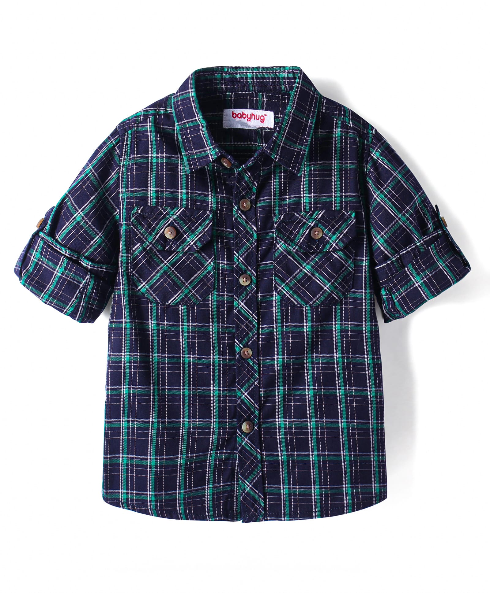 Babyhug Cotton Woven Full Sleeves Checkered Shirt - Navy Blue-picture-12