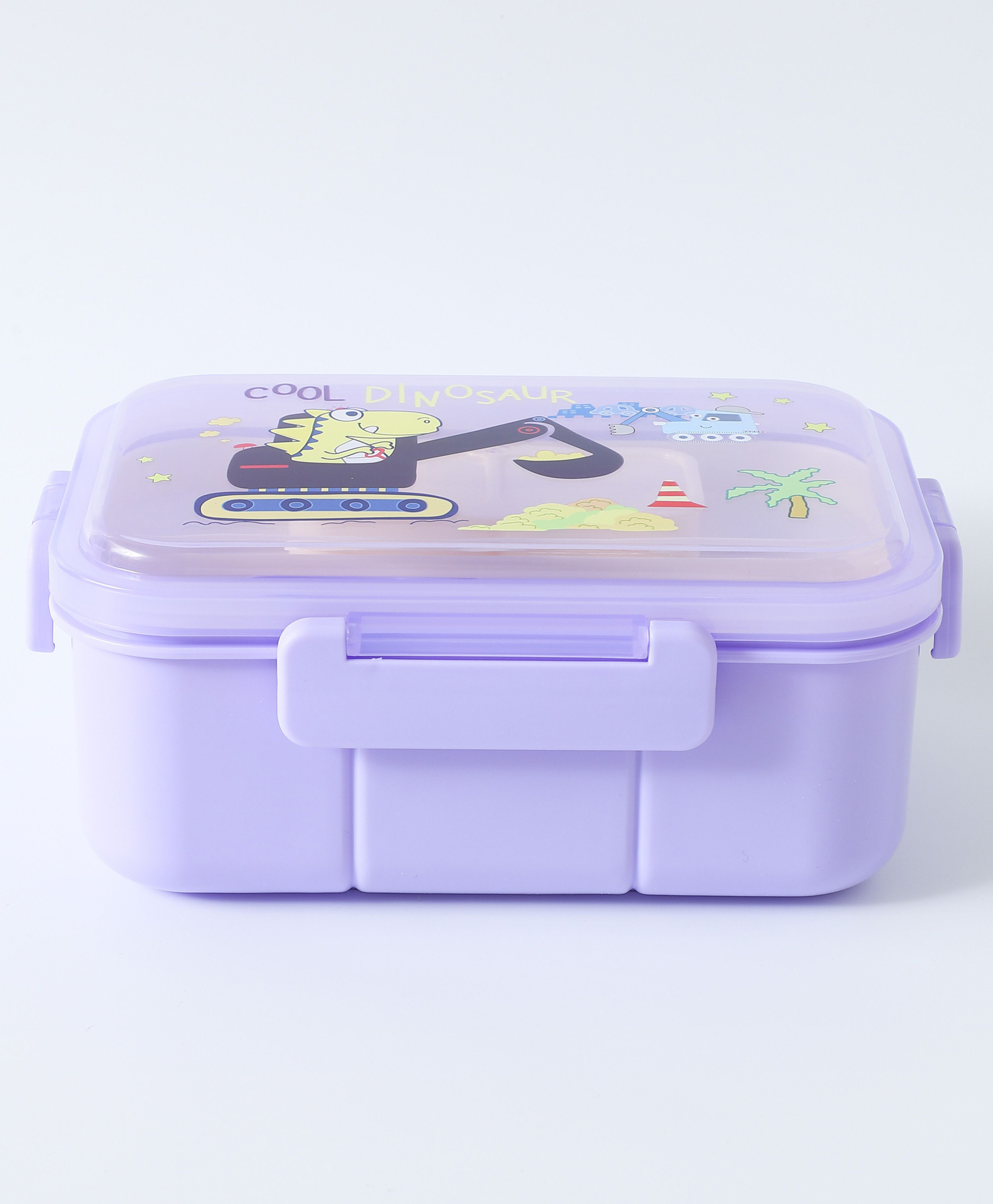 fab n funky Portable Lunch Box with Fork and Spoon Dino Print - Purple-picture-35