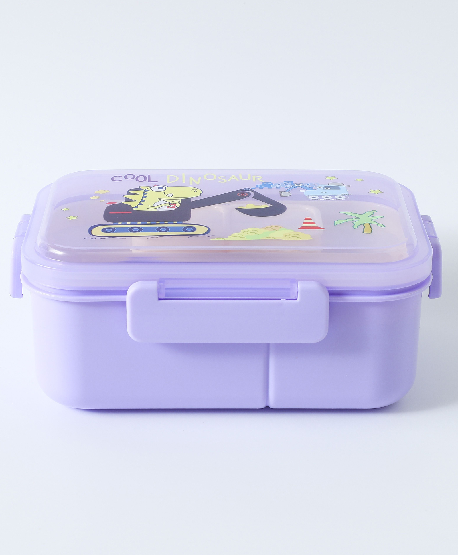 Portable Lunch Box with Fork and Spoon Dino Print - Purple-image-17