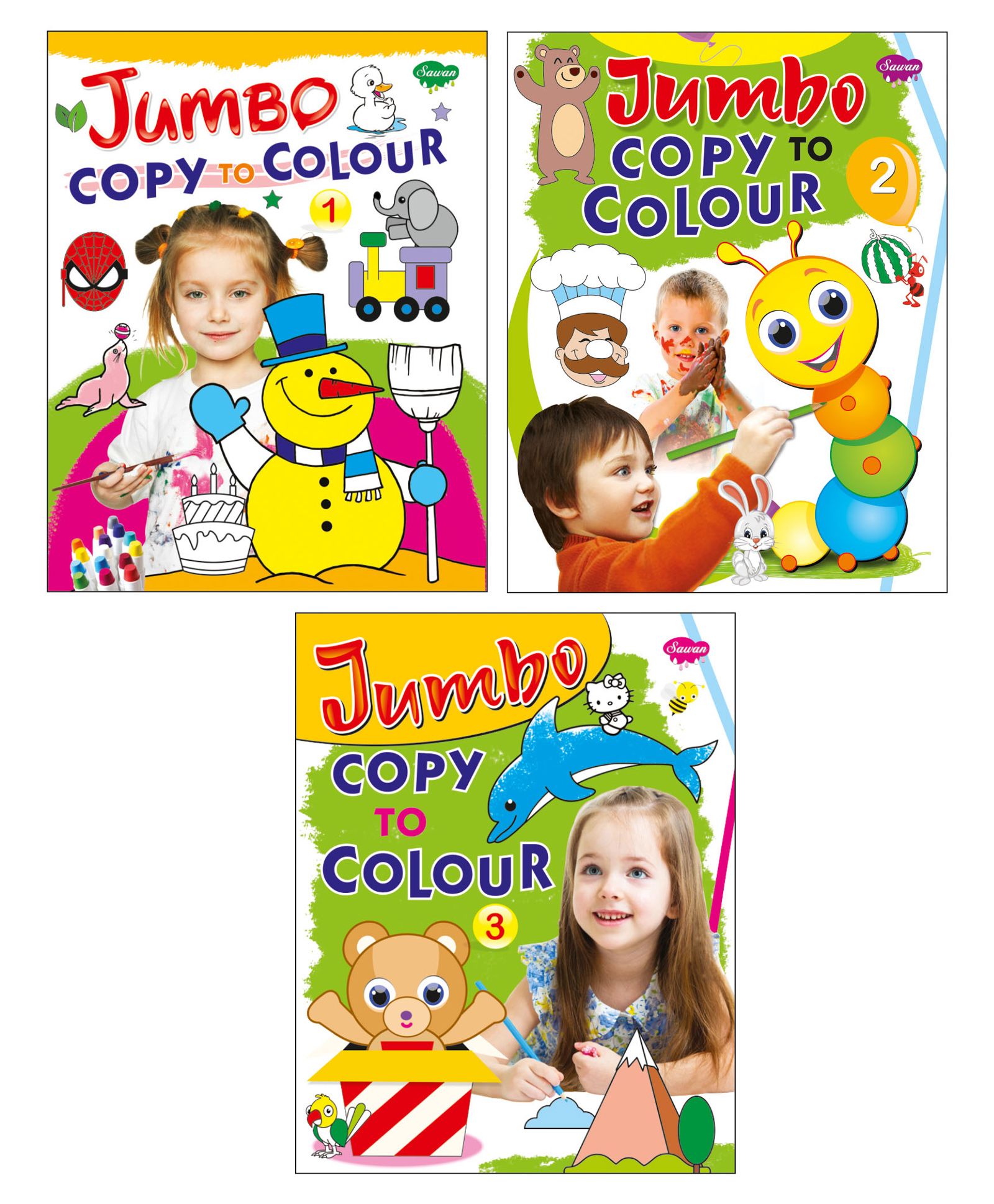 Sawan Jumbo Copy Colouring Books Level 1 2 3 Set of 3 - English-picture-23