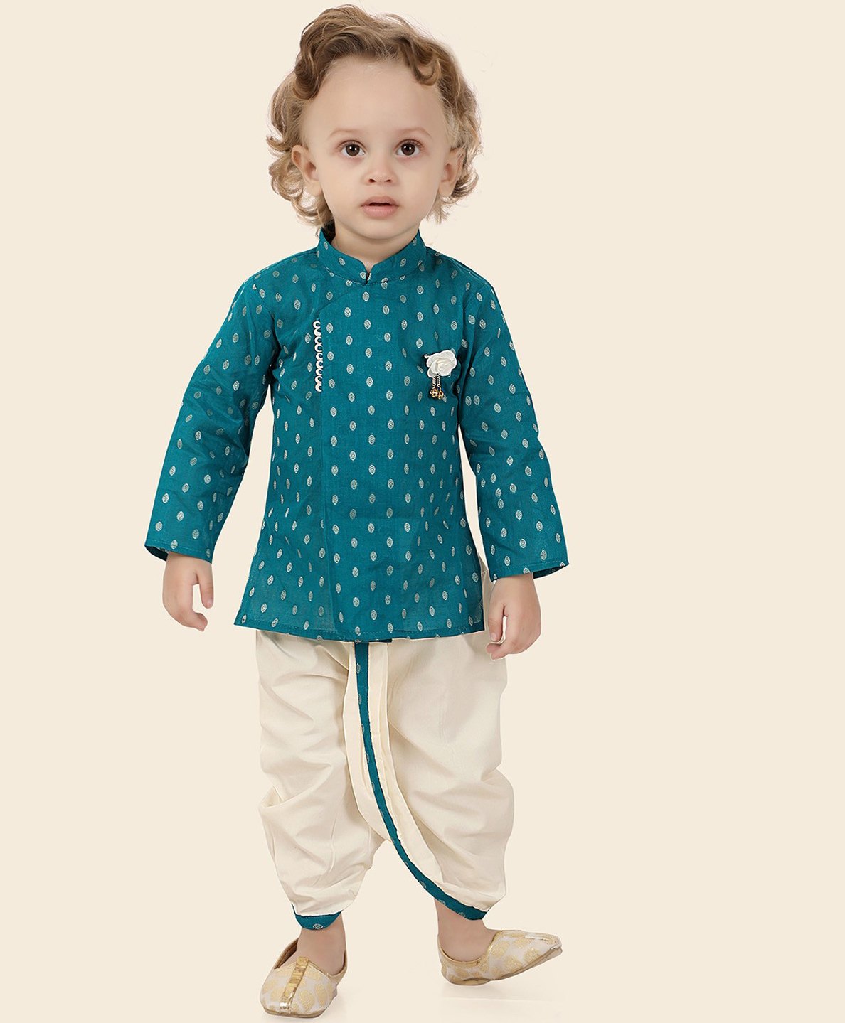 ETHNIKS NEURON Full Sleeves Motif Printed Kurta With Coordinating Dhoti Set - Sea Green-picture-17