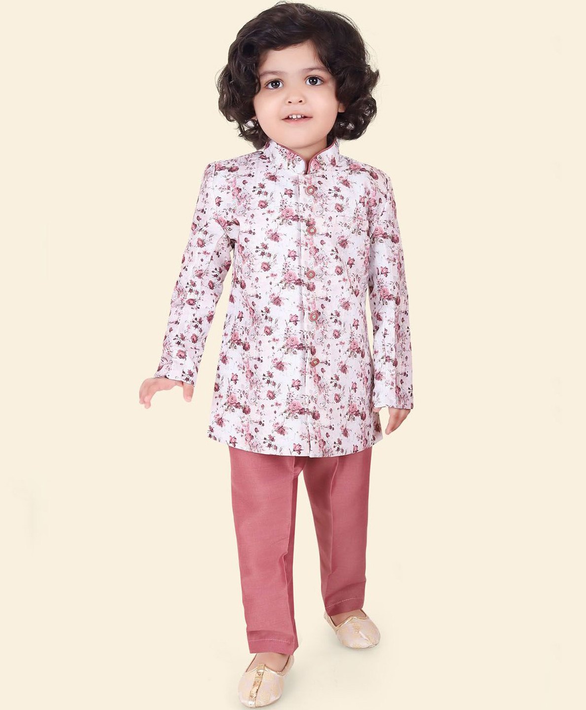 ETHNIKS NEURON Cotton Silk Full Sleeves Floral Printed Kurta & Solid Pant Set - Onion Pink-image-40