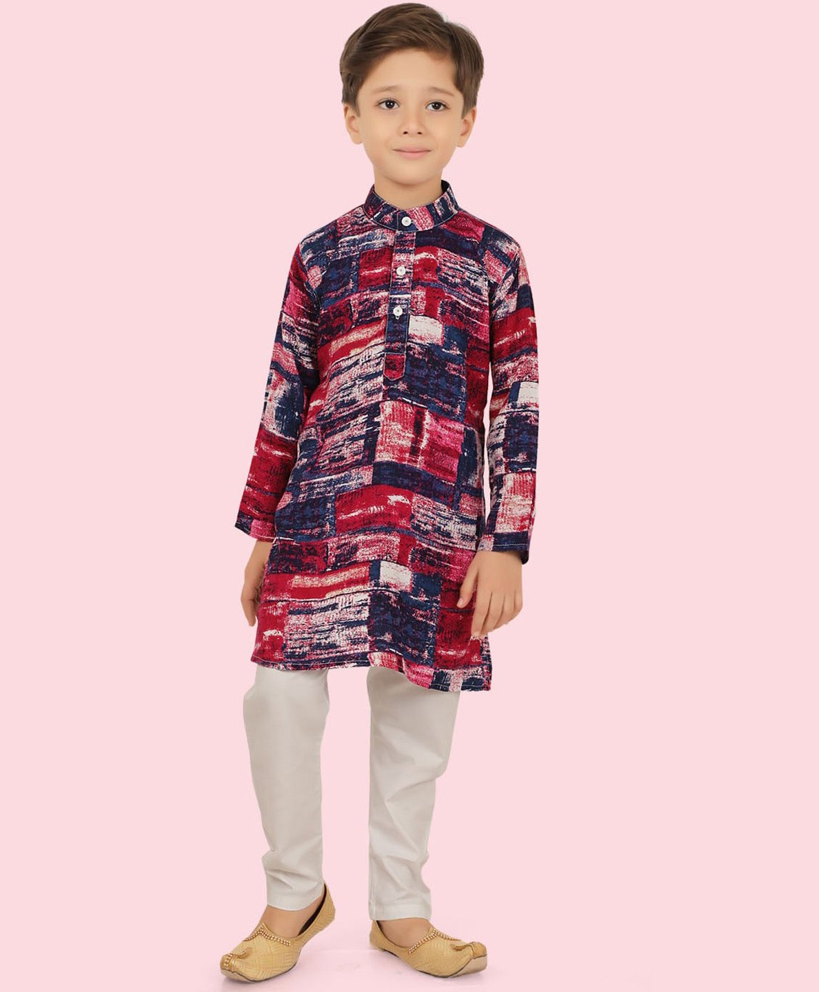 ETHNIKS NEURON Full Sleeves Abstract Printed Kurta & Solid Pyjama Set - Rani Pink-image-7