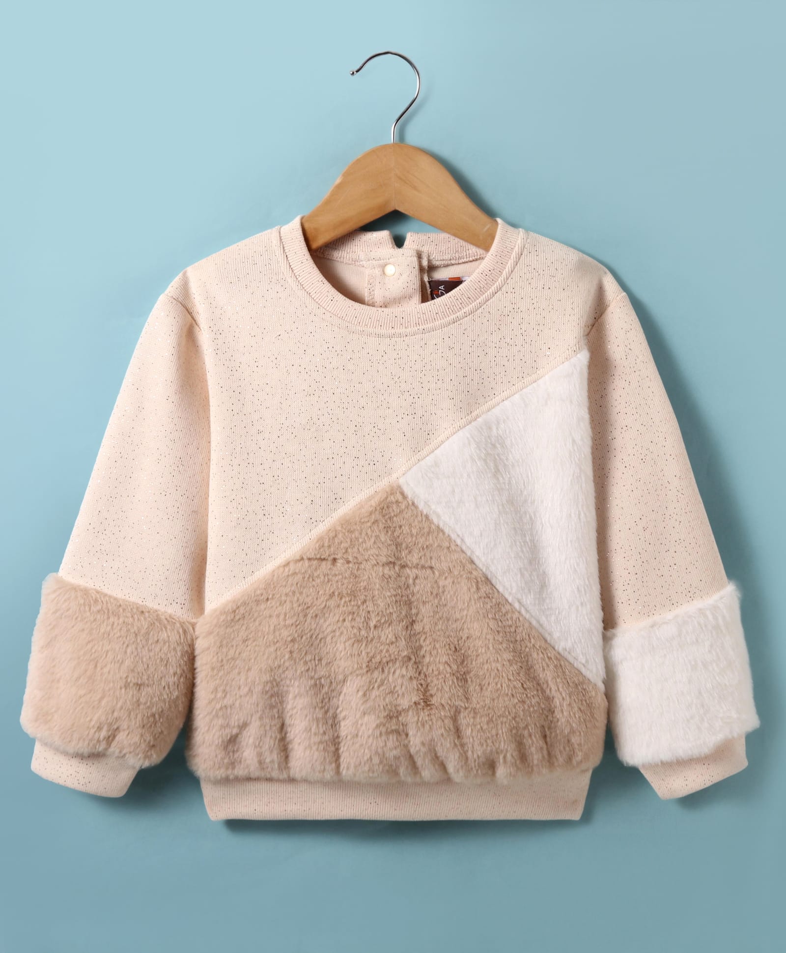 Little Kangaroos Fleece Knit Full Sleeves Sweatshirt With Cut & Sew Design - Tan-image-14
