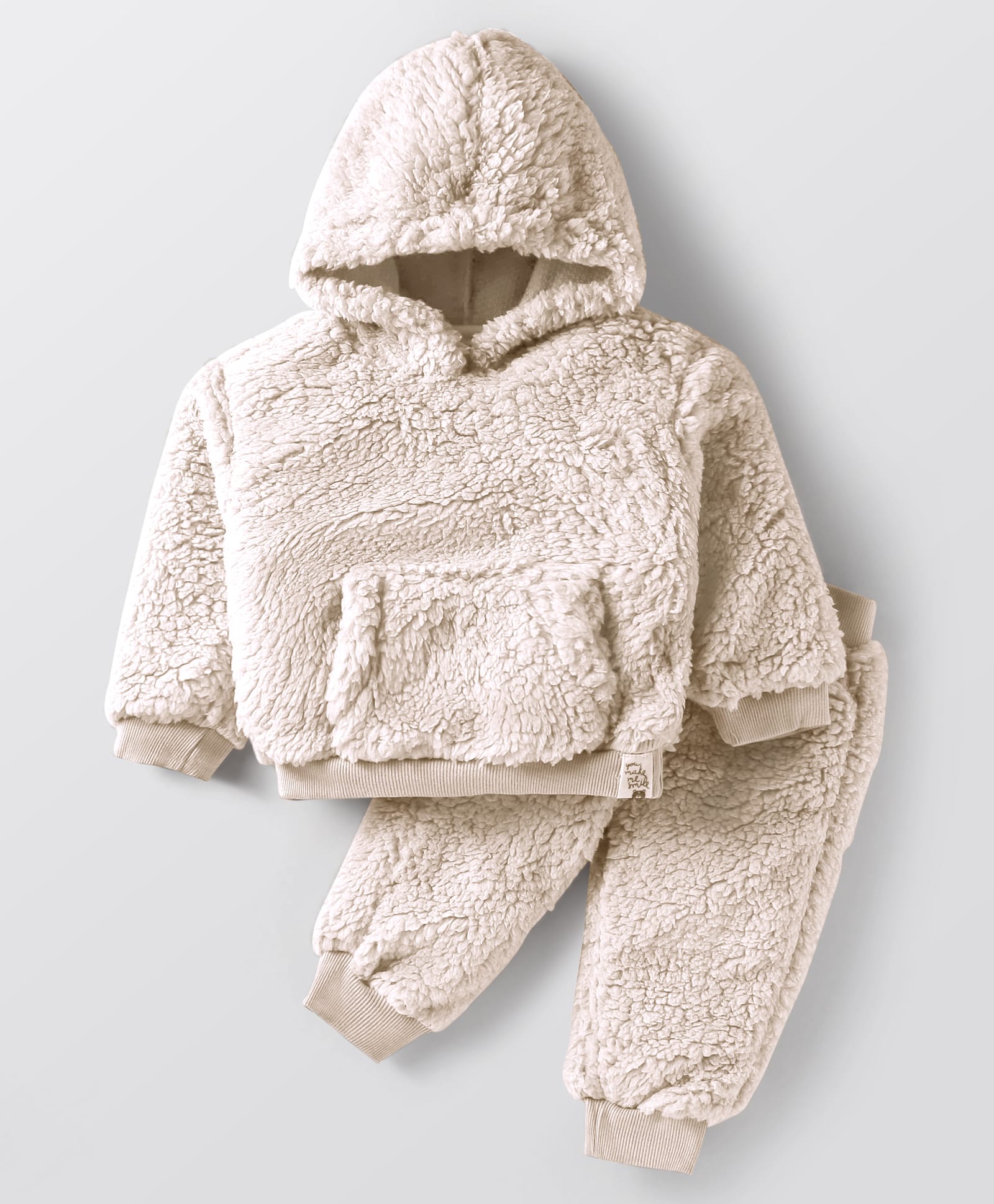 Little Kangaroos Knit Winter Wear Full Sleeves Hooded T-Shirt with Kangroo Pockets & Joggers - Cream-image-12