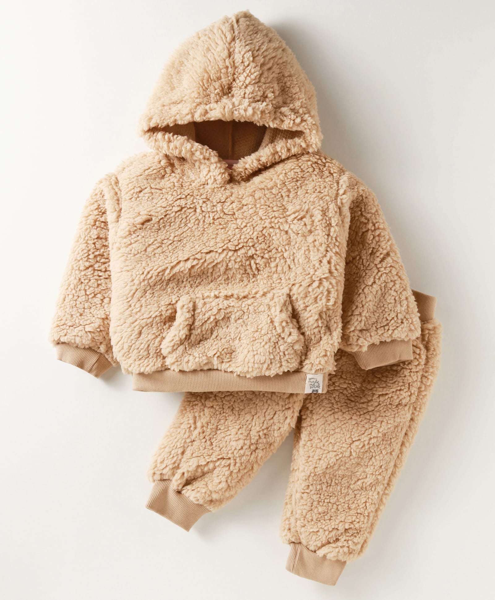 Little Kangaroos Knit Winter Wear Full Sleeves Hooded T-Shirt with Kangroo Pockets & Joggers - Brown-image-40