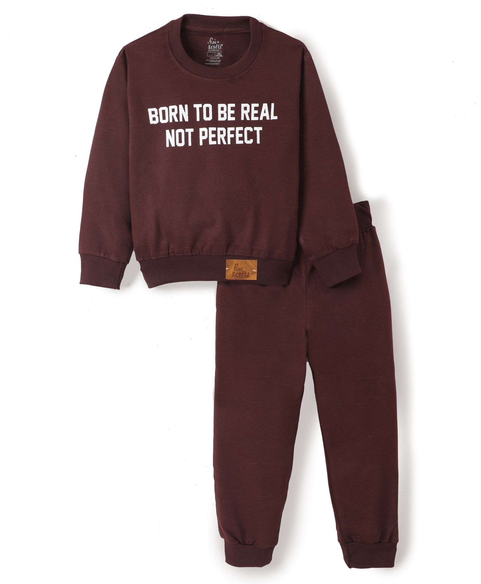 Funkrafts Premium Cotton Loop Knit Full Sleeves Typographic Printed Sweatshirt & Joggers Set - Maroon-picture-18