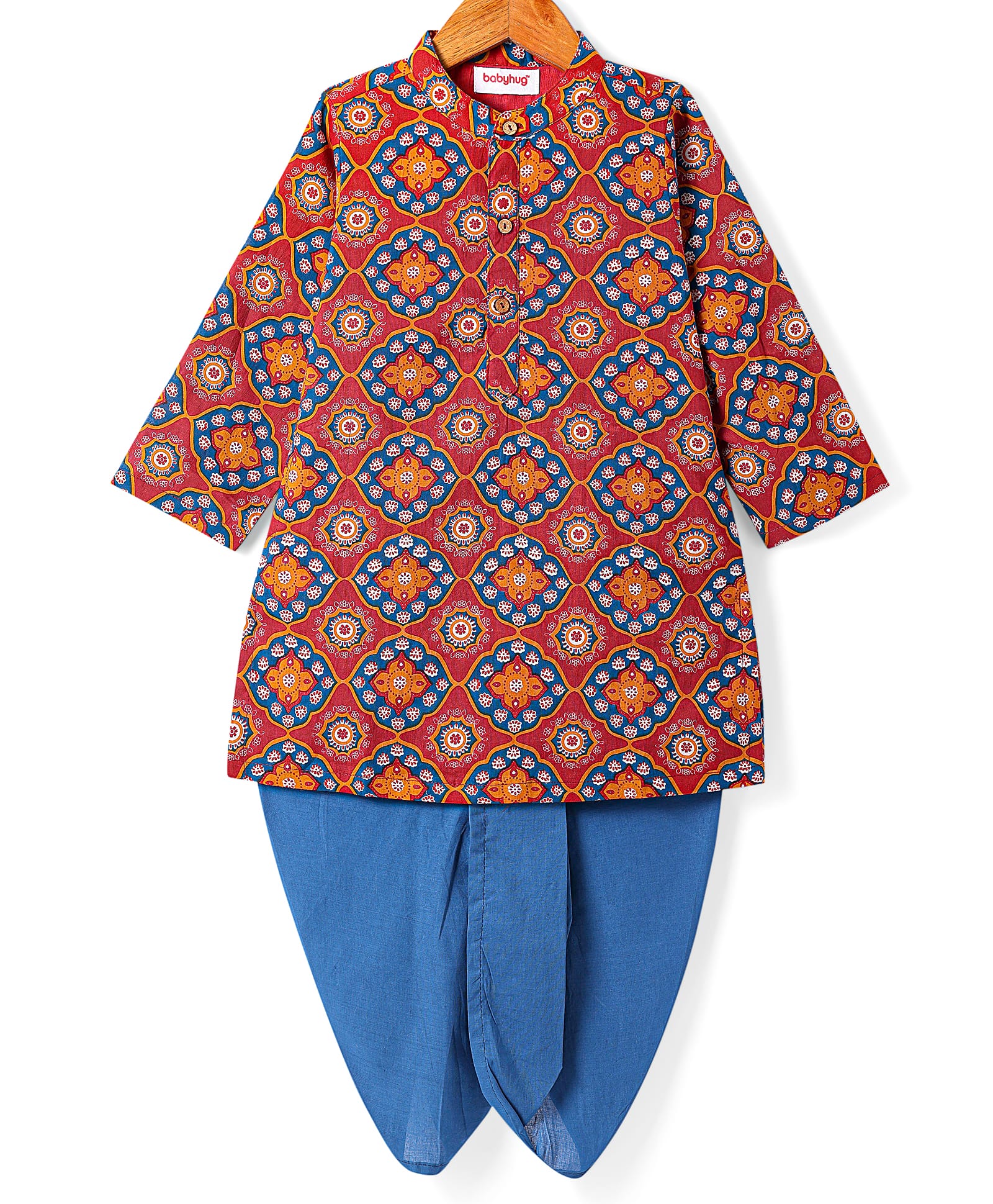 Babyhug Cotton Woven Full Sleeves Printed Kurta & Dhoti Set with Floral Print - Maroon-image-21