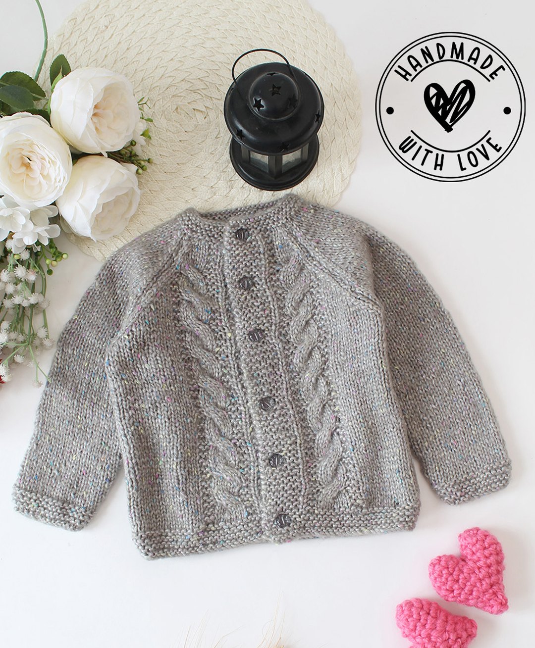 Woonie Full Sleeves Hand Knitted Cable Detailed Cardigan - Grey-picture-21