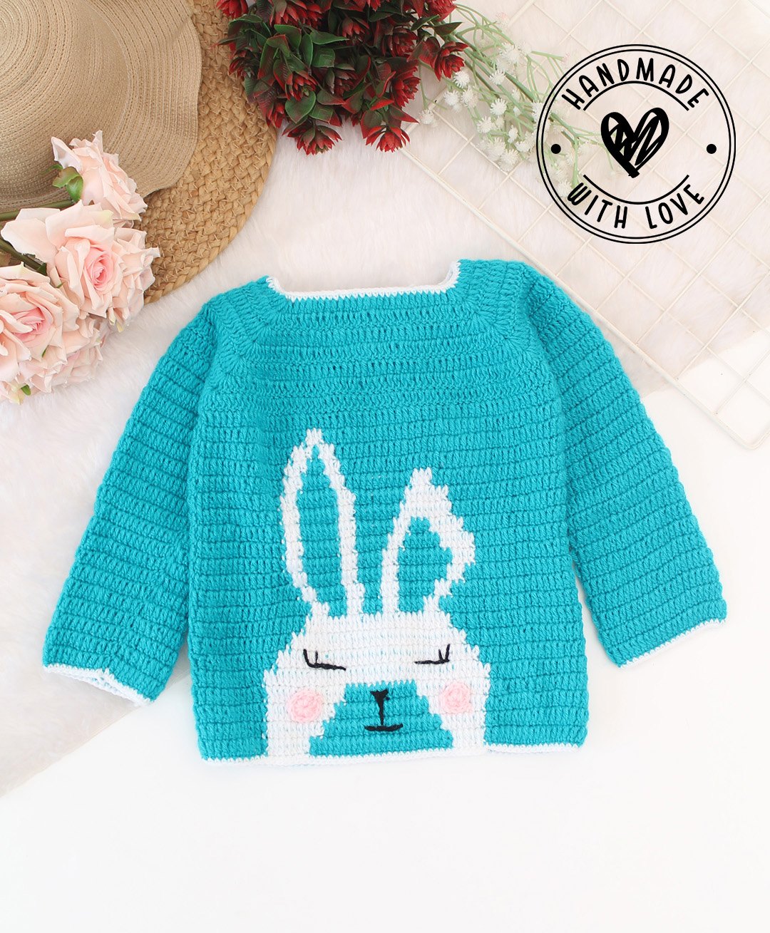 Woonie Full Sleeves Animal Design Crochet Pullover - Blue-picture-27