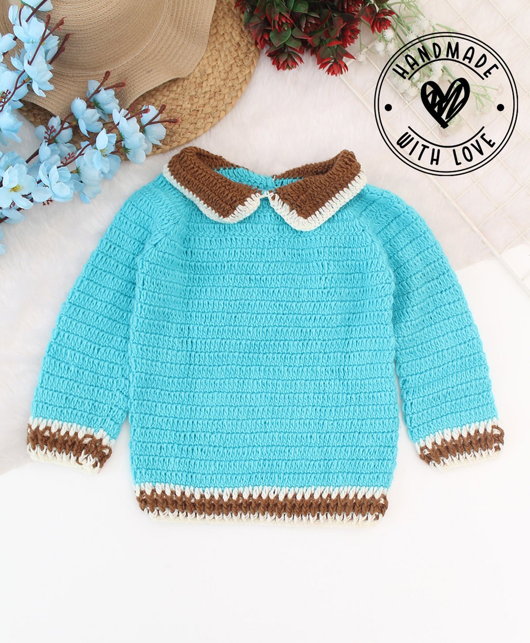 Woonie Full Sleeves Crochet Collar Detailed Pullover - Blue-picture-14