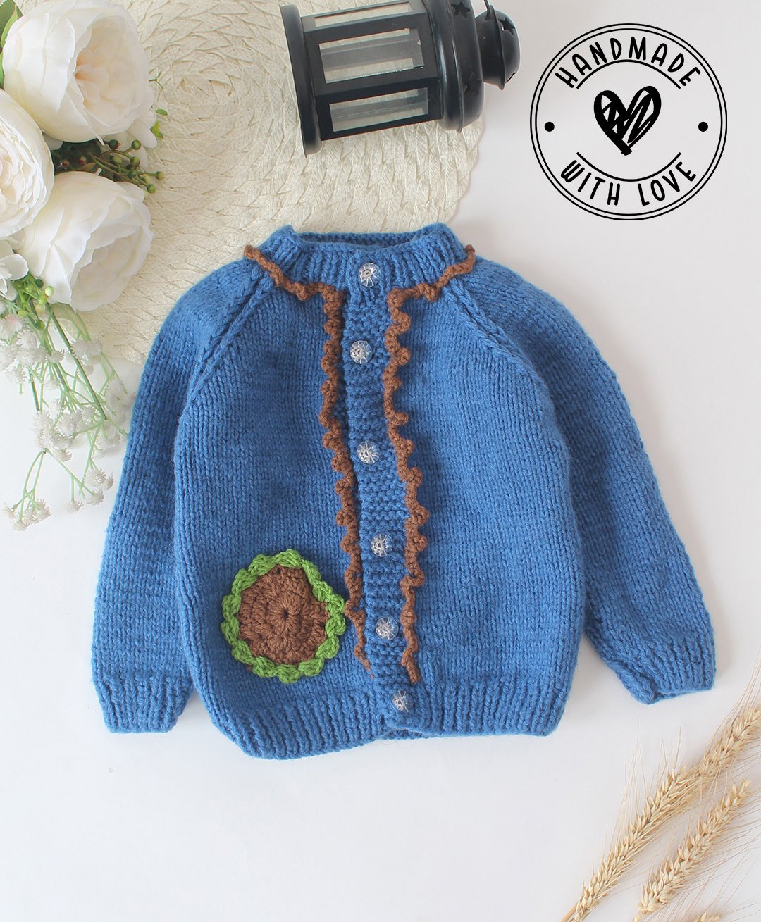 Woonie Full Sleeves Hand Knitted Scallop Detailed Sweater - Blue-picture-16