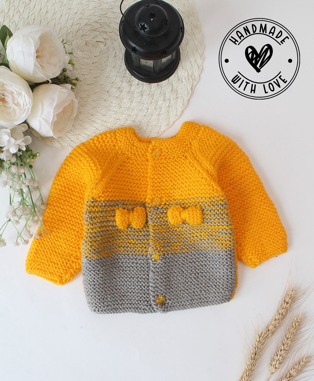 Woonie Full Sleeves Hand Knitted Garter Stitch Sweater - Orange-image-35