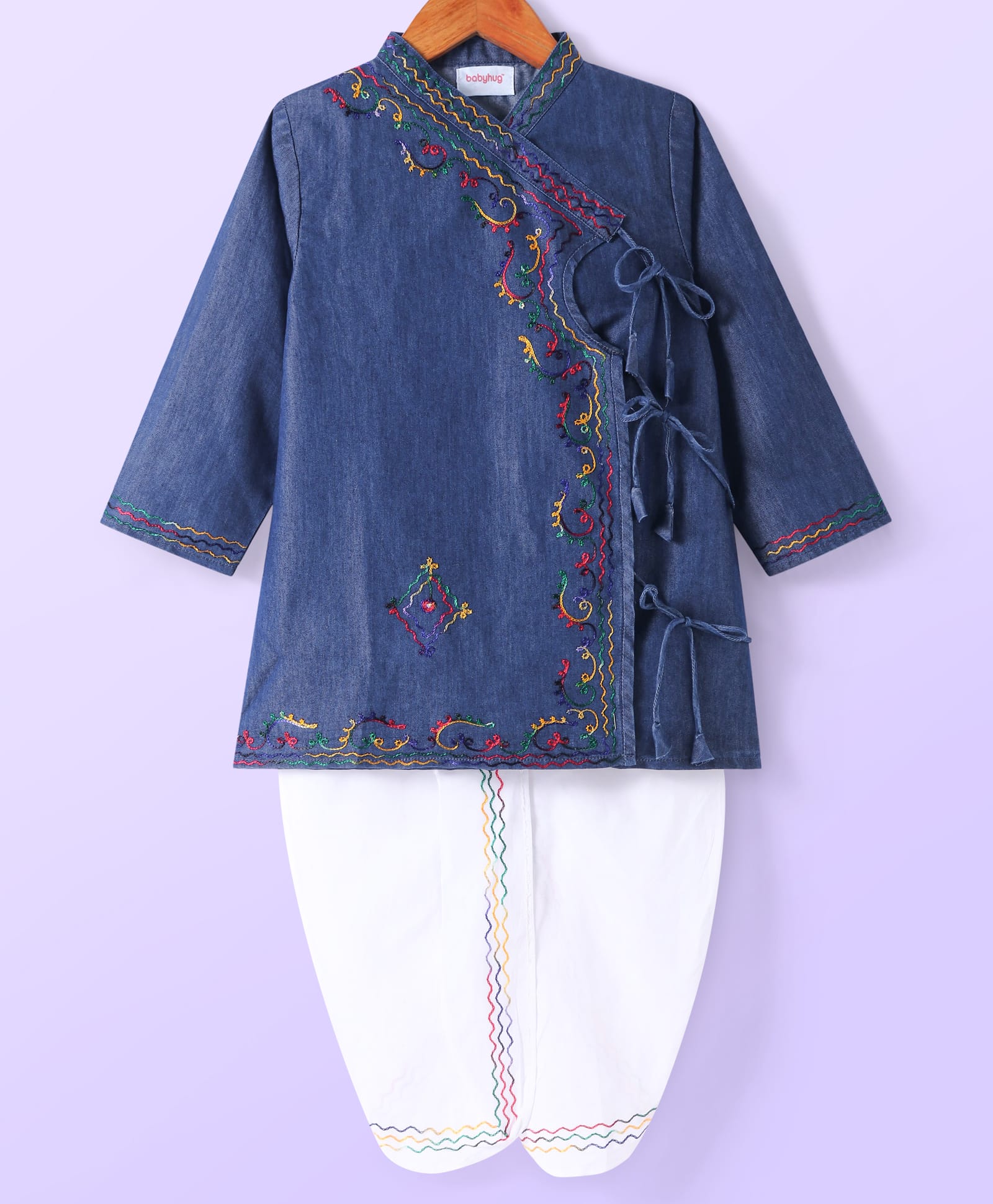 Babyhug Cotton Full Sleeves Embroidered Angarakha Kurta Dhoti Set - Blue-picture-21