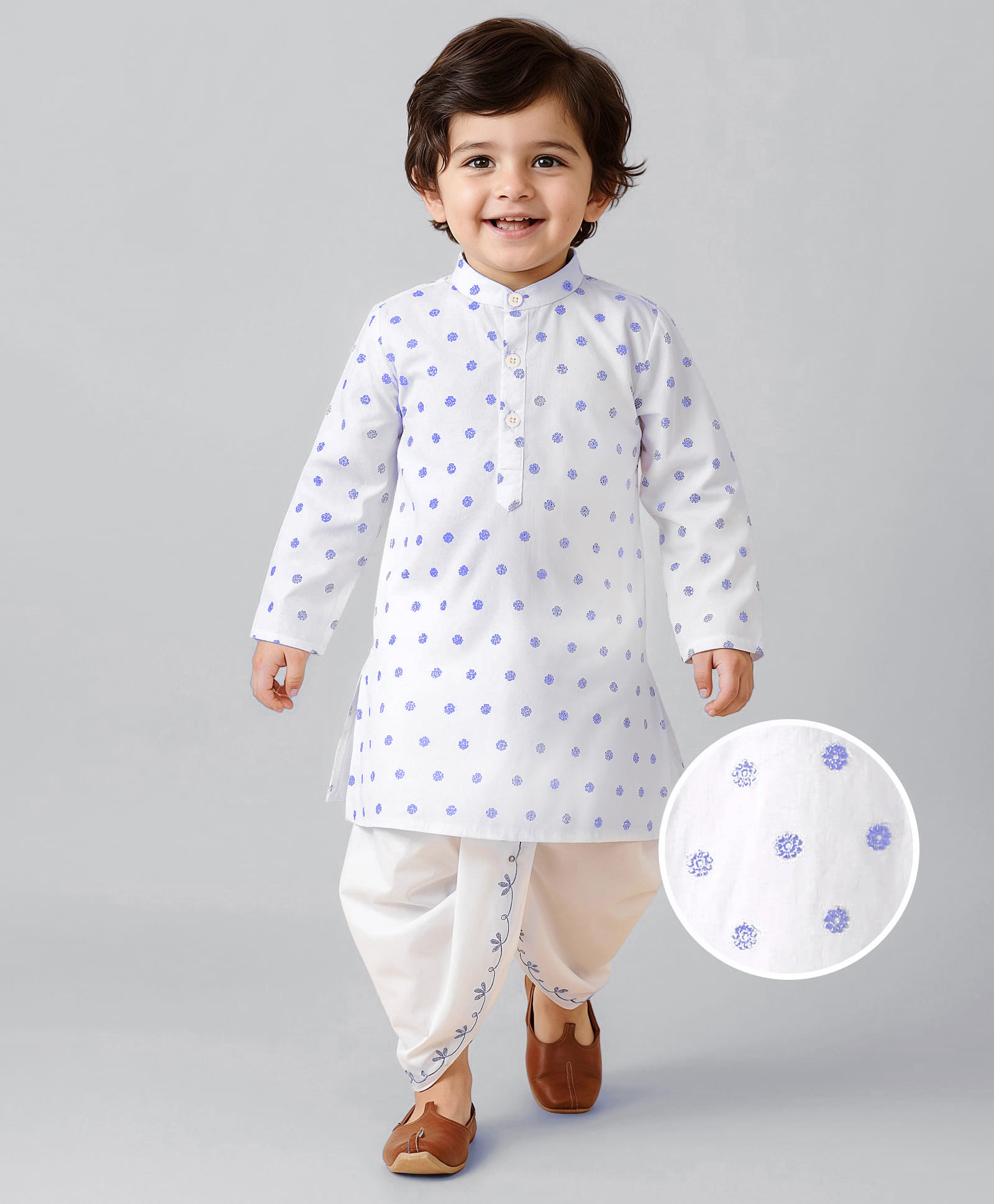 Babyhug Cotton Full Sleeves Embroidered Dhoti Kurta Set - White