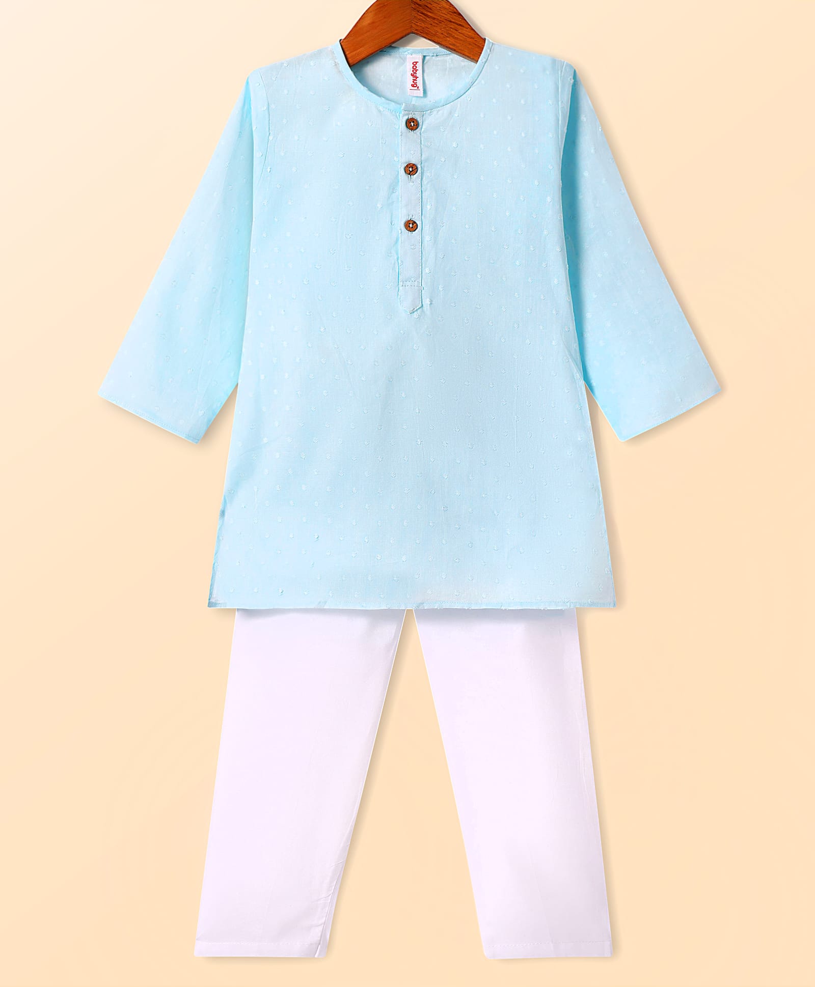 Babyhug Cotton Woven Cambric Solid Full Sleeves Kurta Pyjama Set - Light Blue-picture-26