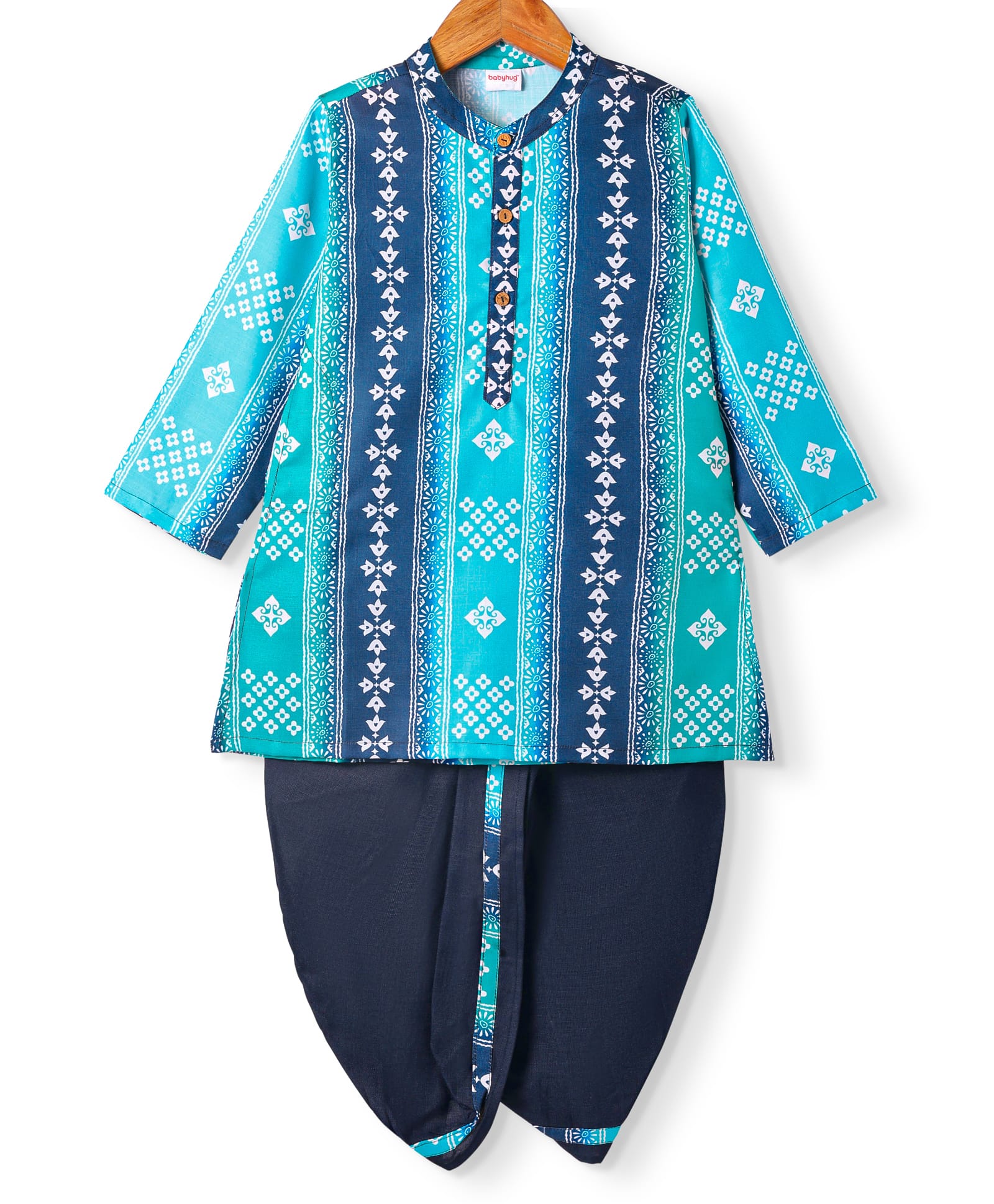 Babyhug Cambric Woven Full Sleeves Printed Kurta DhotiSet - Mint Green-image-44