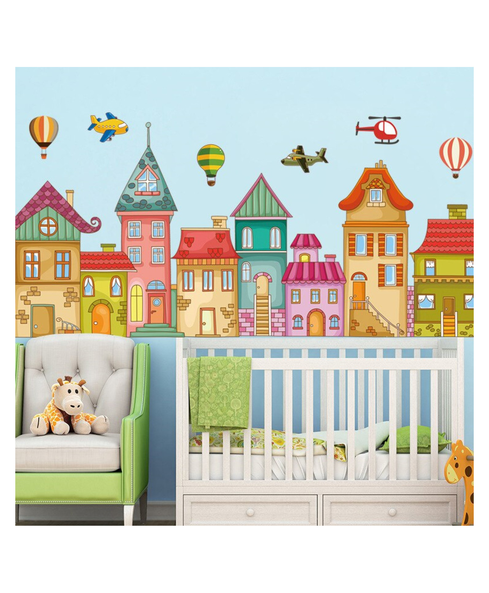JAAMSO ROYALS Colorful Cartoon Aircraft House Balloons Self Adhesive Wall Sticker (60 CM X 90 CM)-image-7