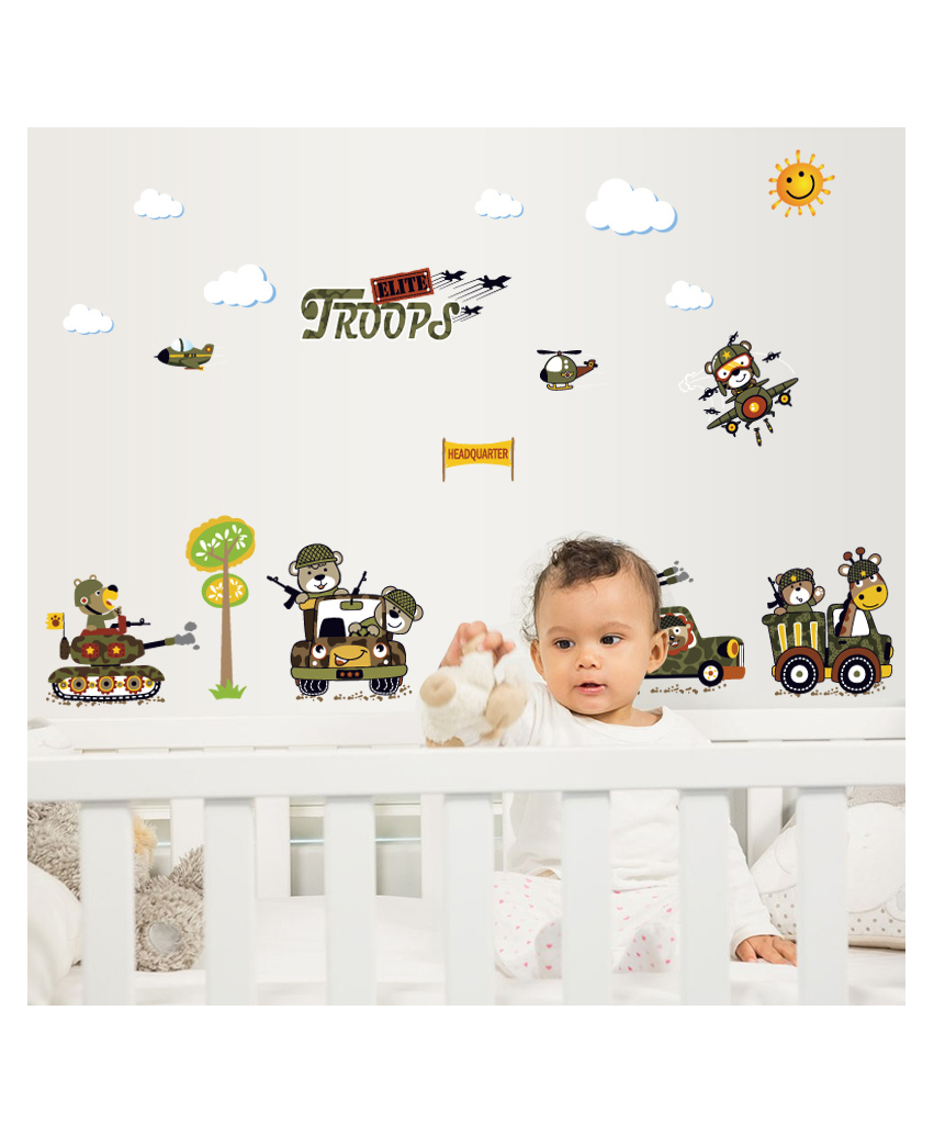 JAAMSO ROYALS Multicolor Cartoon Airplane Helicopter Design PVC Vinyl WallSticker-picture-27