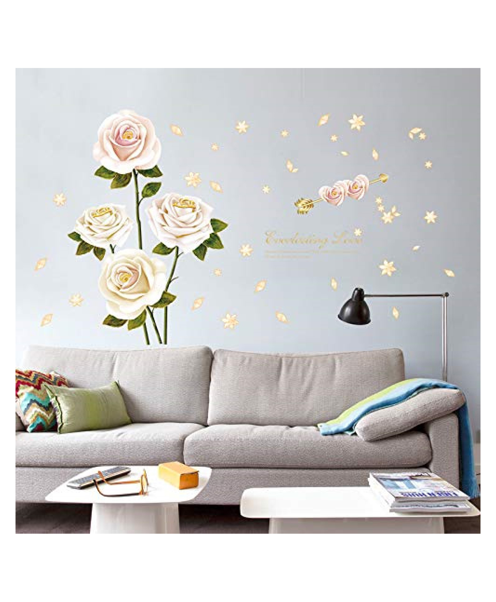 JAAMSO ROYALS White Rose Flower Design Peel and Stick Wall Sticker (60 CM X 90 CM)-image-10