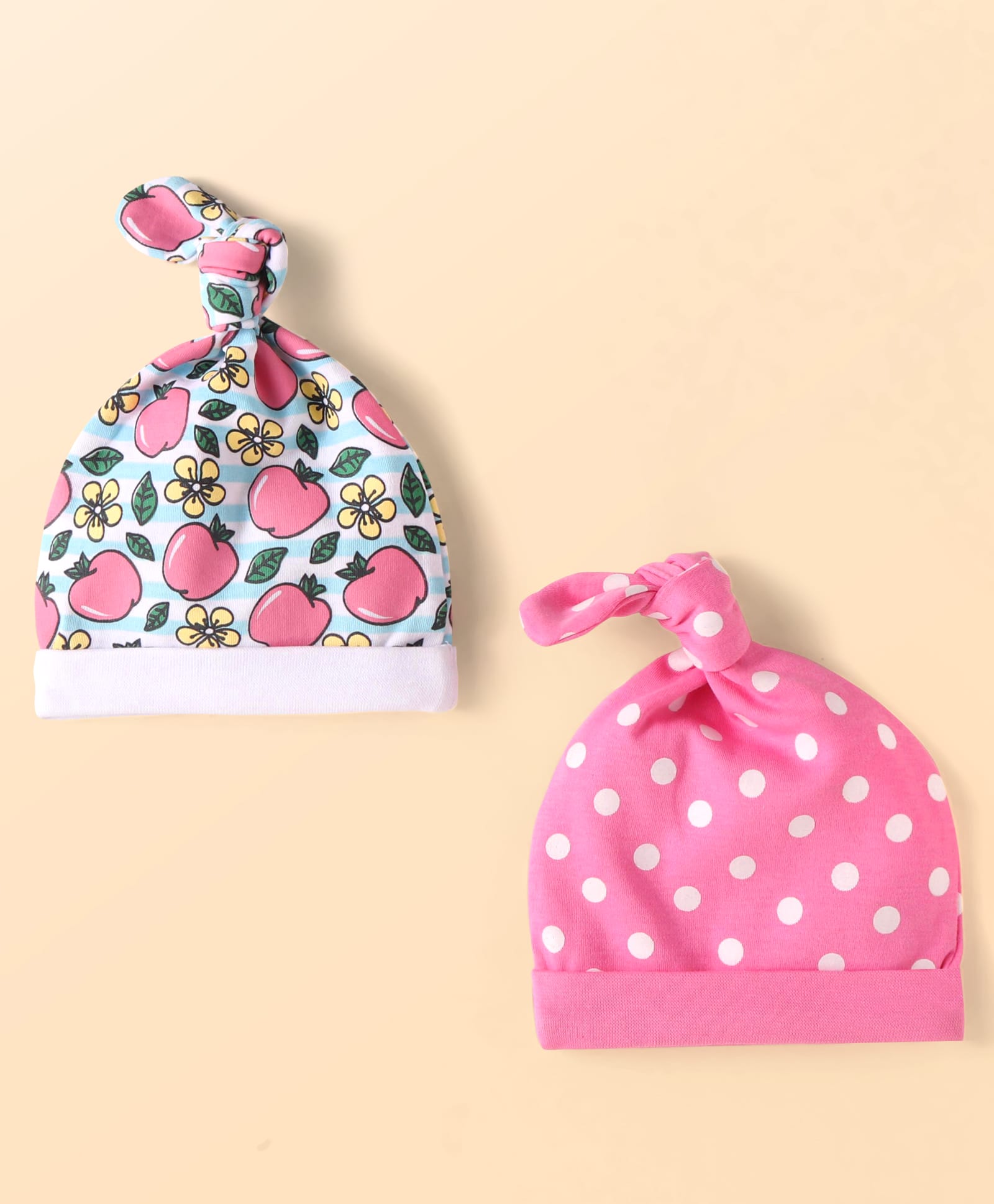 Babyhug Interlock Knit Caps with Floral Print & Polka Dots Pack of 2 - Pink & White-image-31