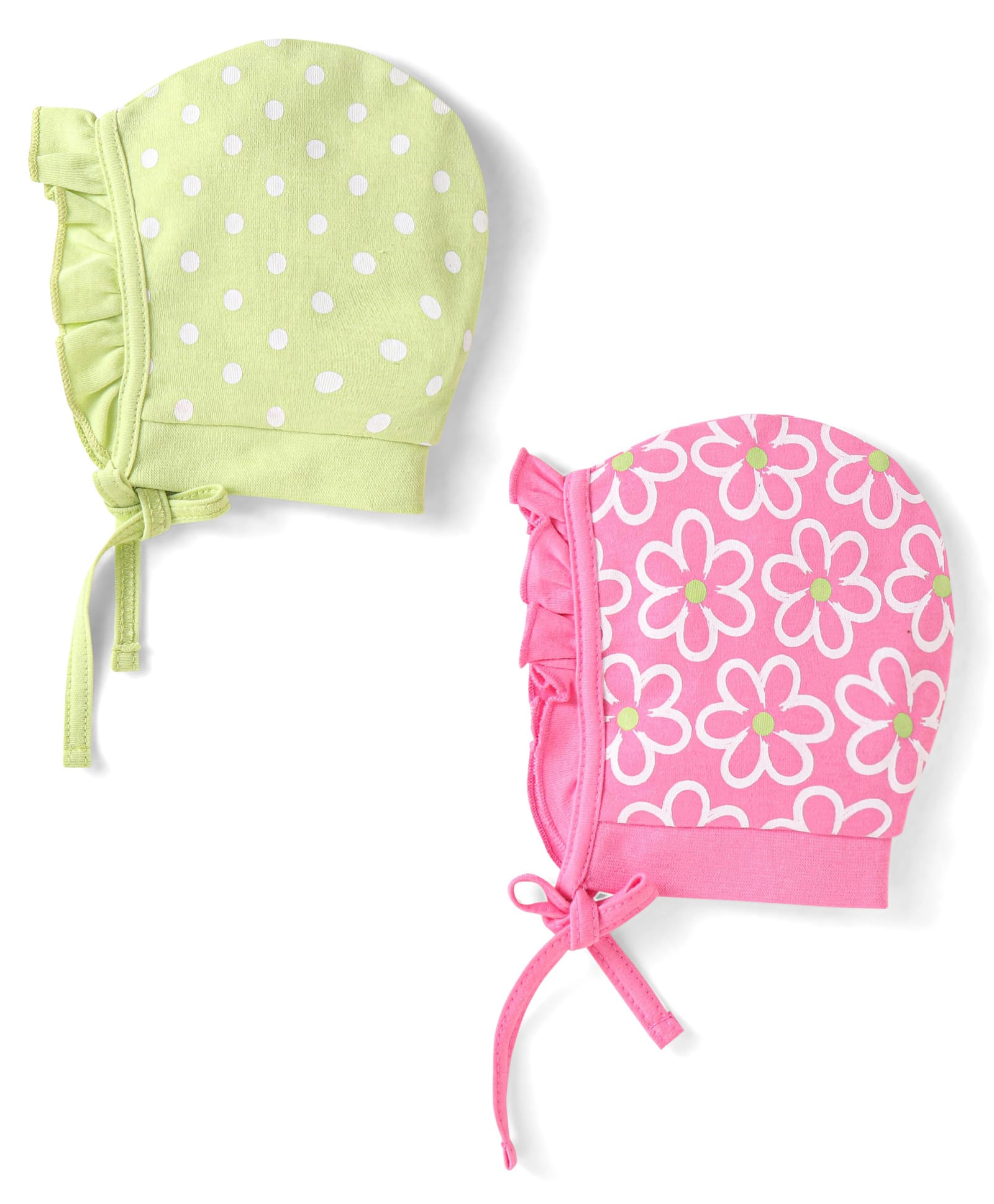 Babyhug 100% Cotton Knit Tie Knot Cap Floral & Polka Dot Print Pack of 2 - Pink & Light Green-picture-12