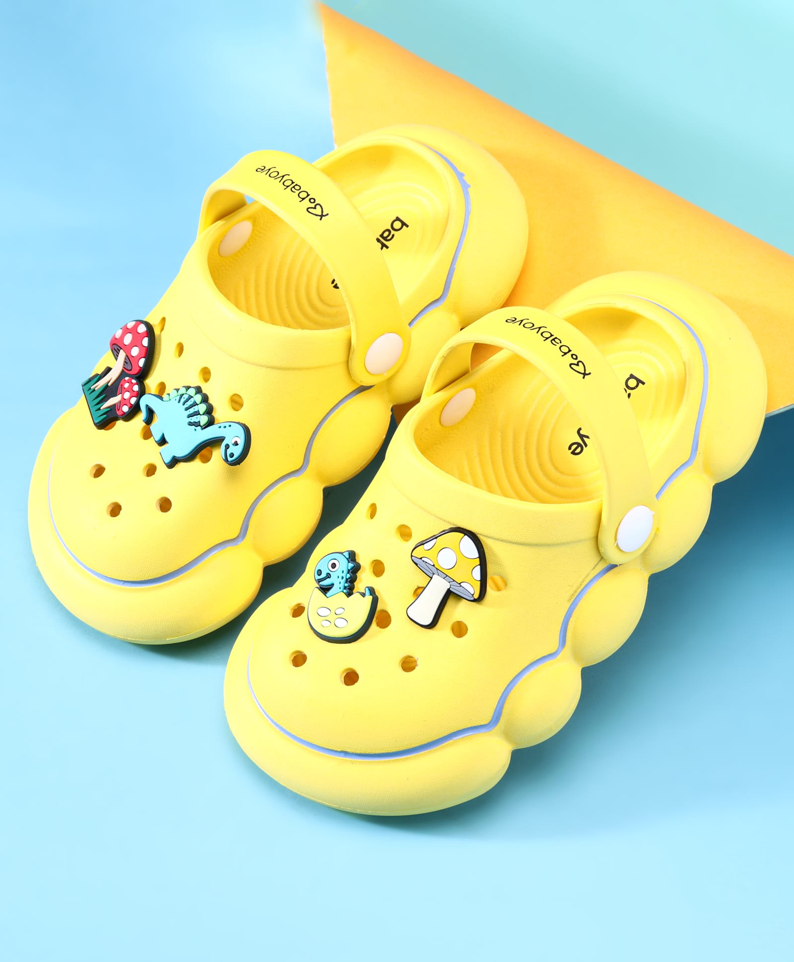 Babyoye Clogs with Backstrap Closure & Dino Applique - Yellow-picture-10
