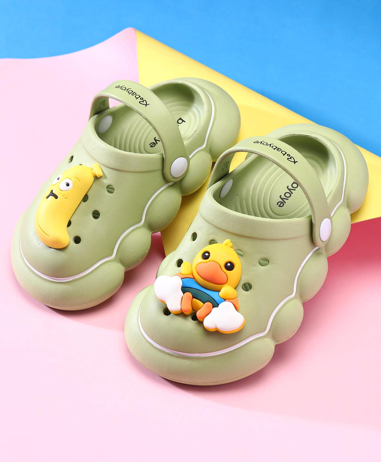 Babyoye Clogs with Backstrap Closure & Duck Applique - Olive Green-image-44