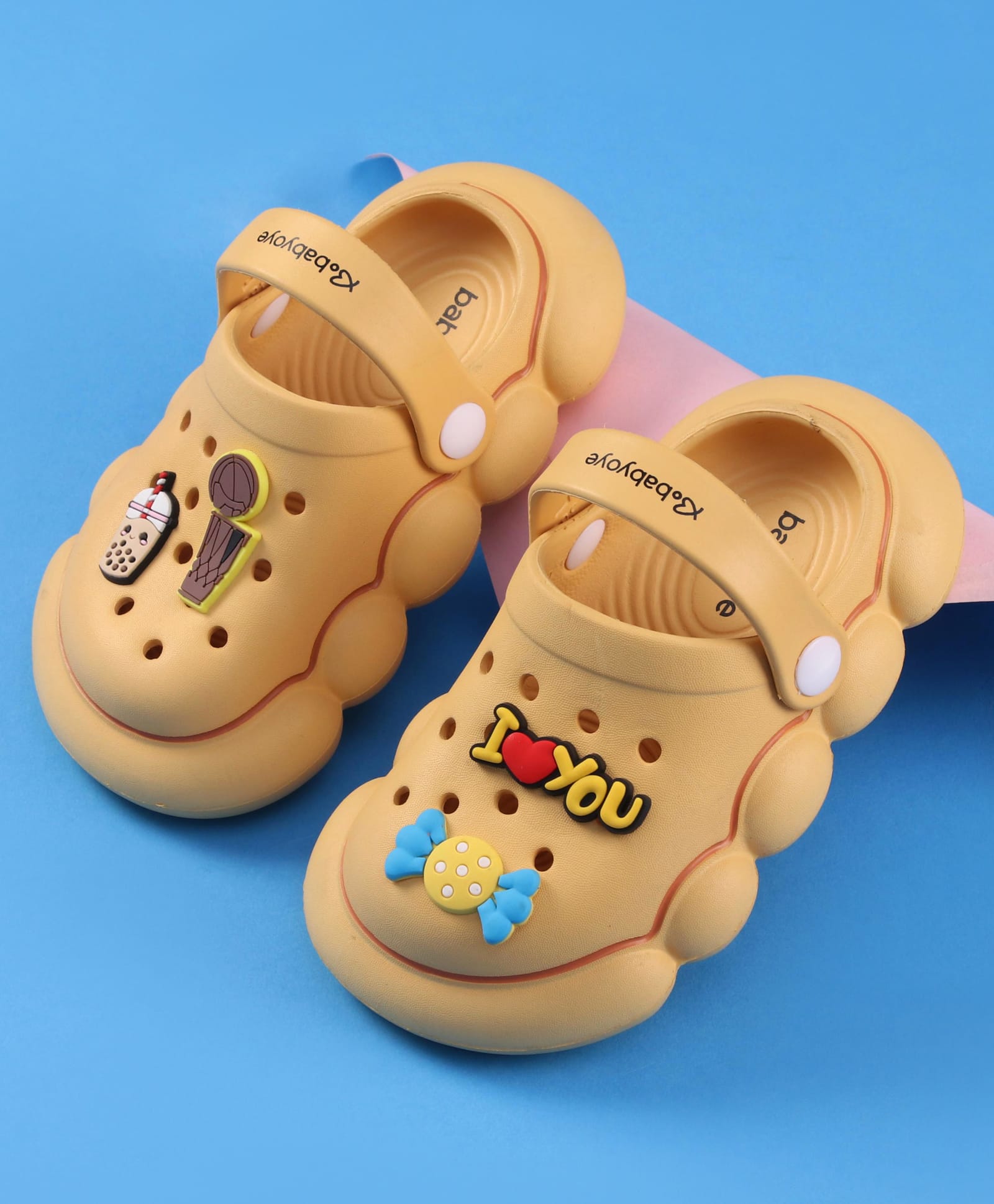 Babyoye Back Strap Clogs with Jibbitz Applique - Mustard-image-14