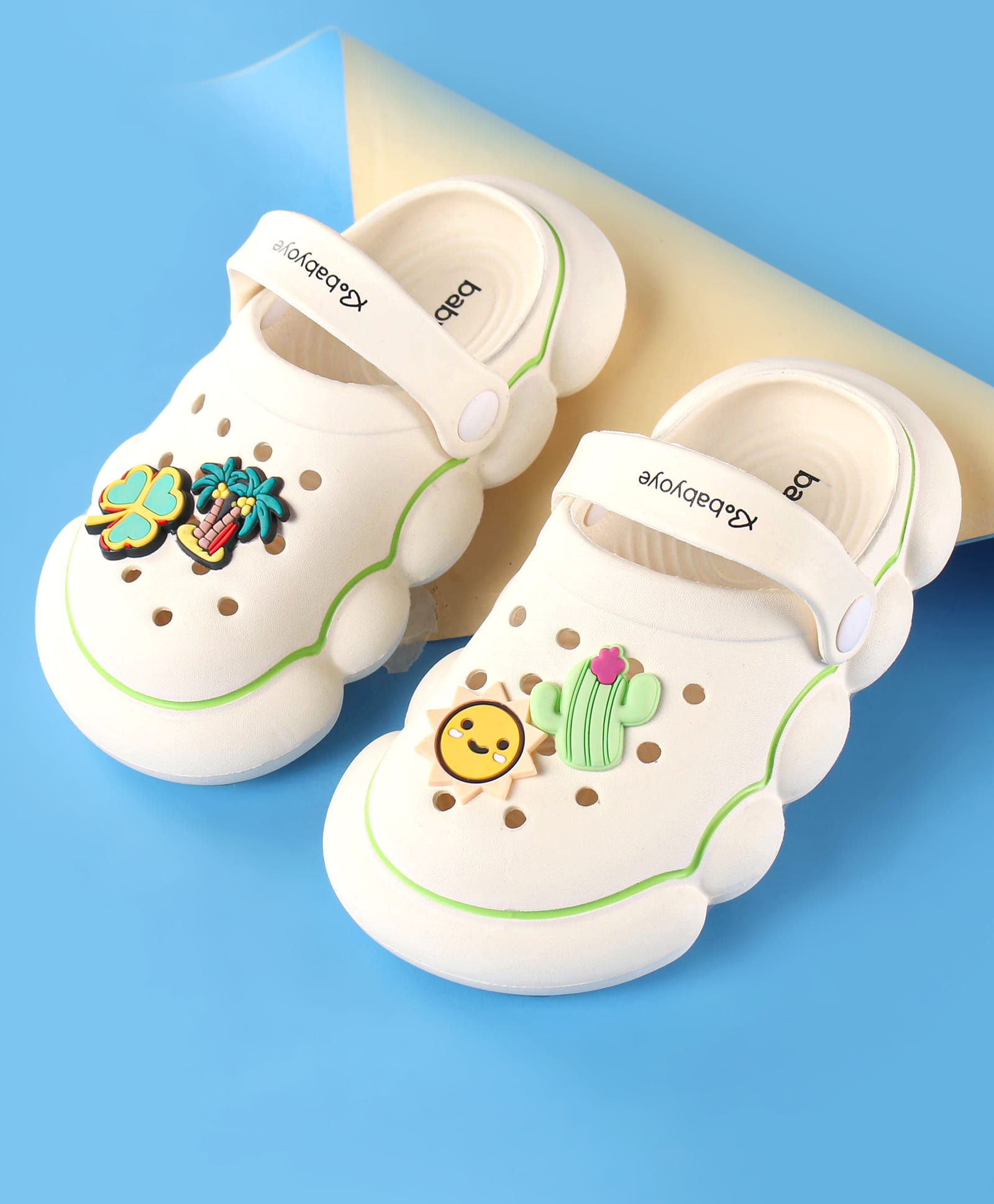 Babyoye Clogs with Back Strap Closure & Cactus Applique - White-picture-14
