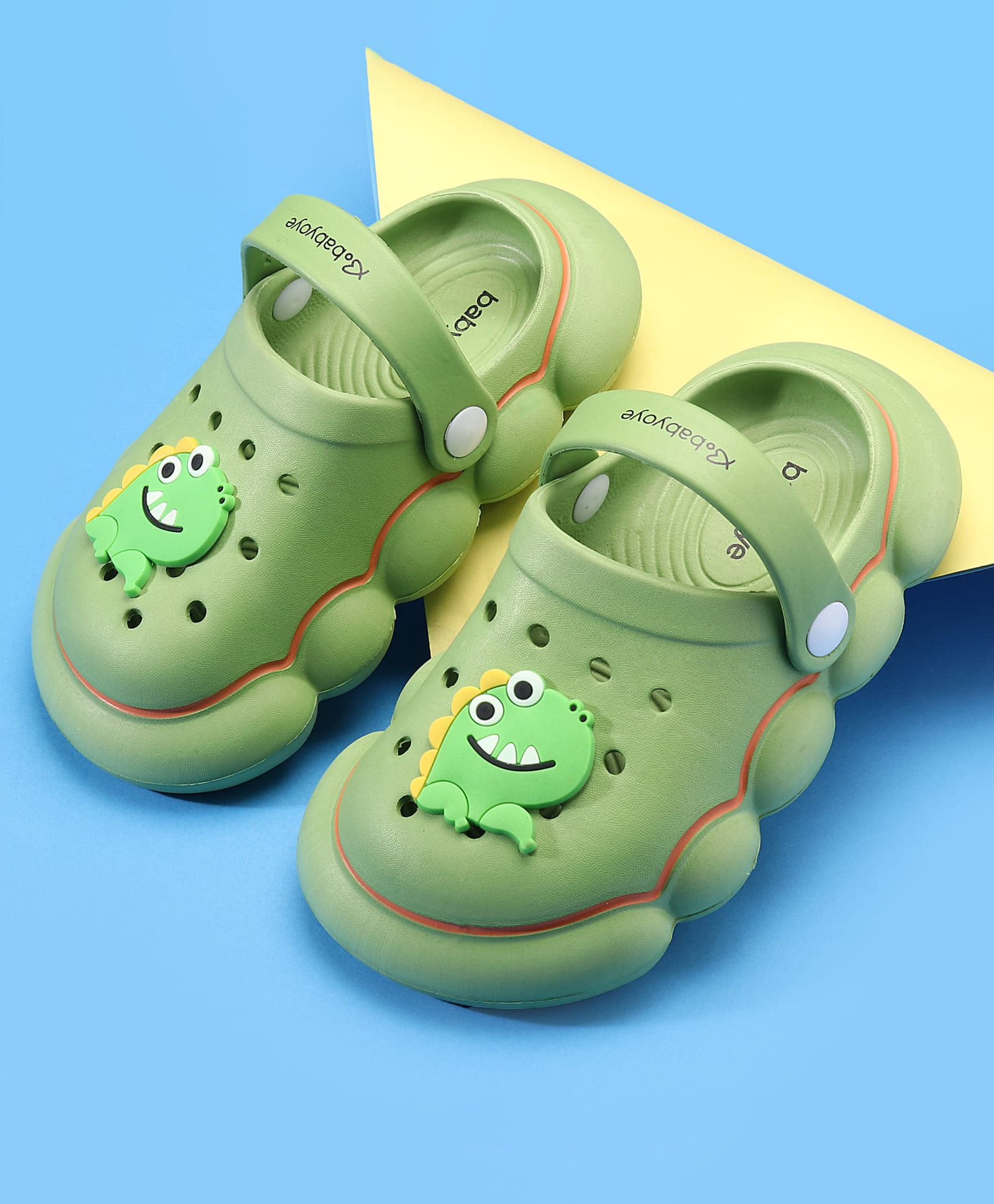 Babyoye Clogs with Back Strap Closure & Dino Applique - Green-picture-18