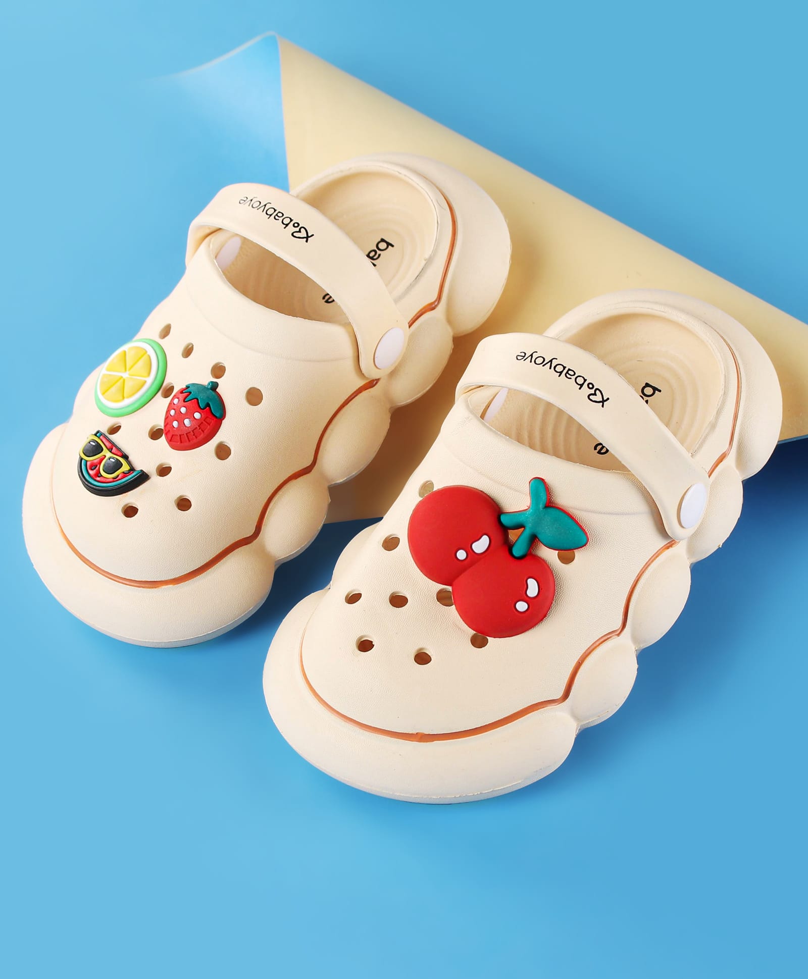Babyoye Clogs with Back Strap Closure & Cherry Applique - Cream-picture-15