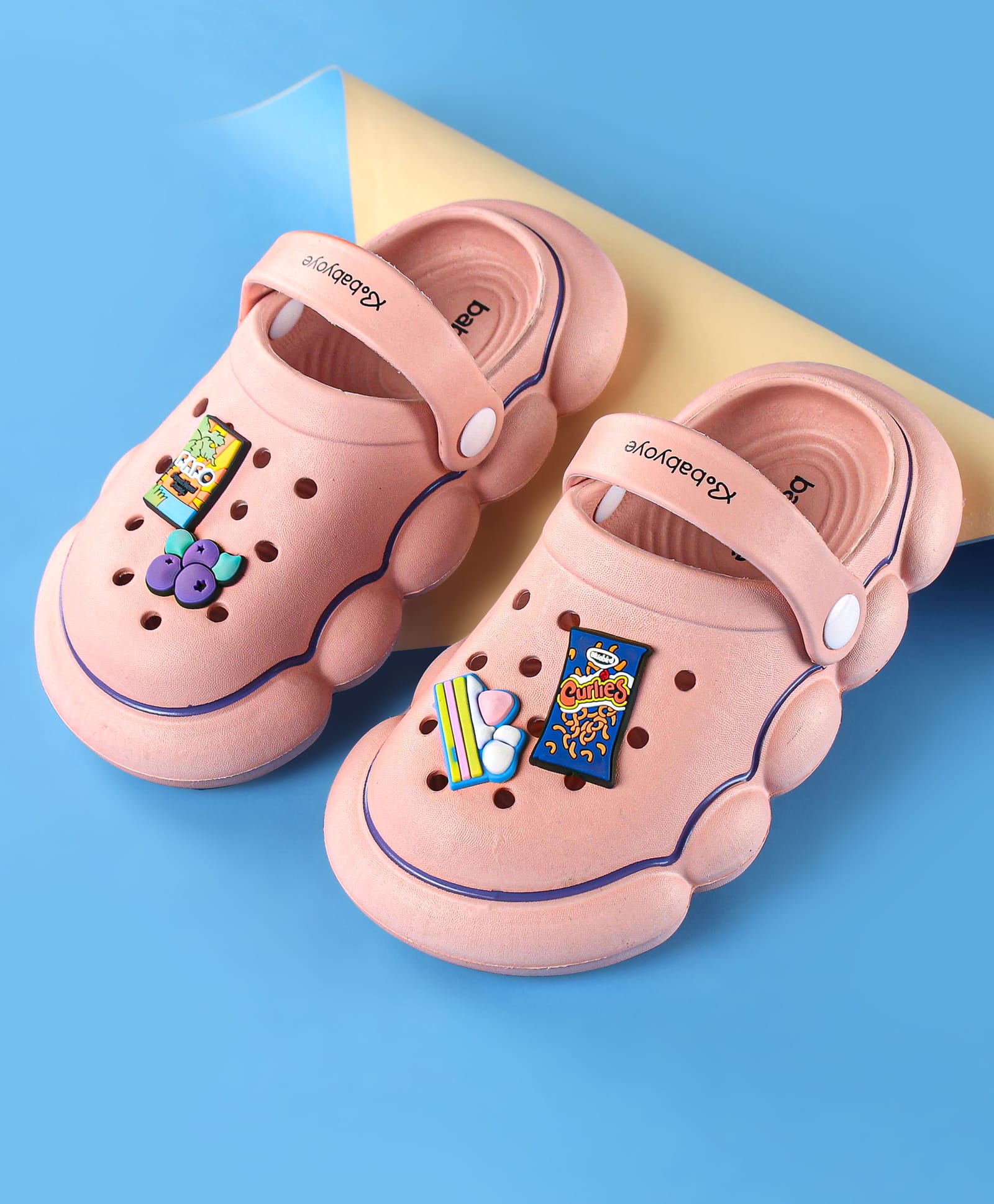 Babyoye Clogs with Back Strap Closure & Pastry Applique - Light Peach-picture-27