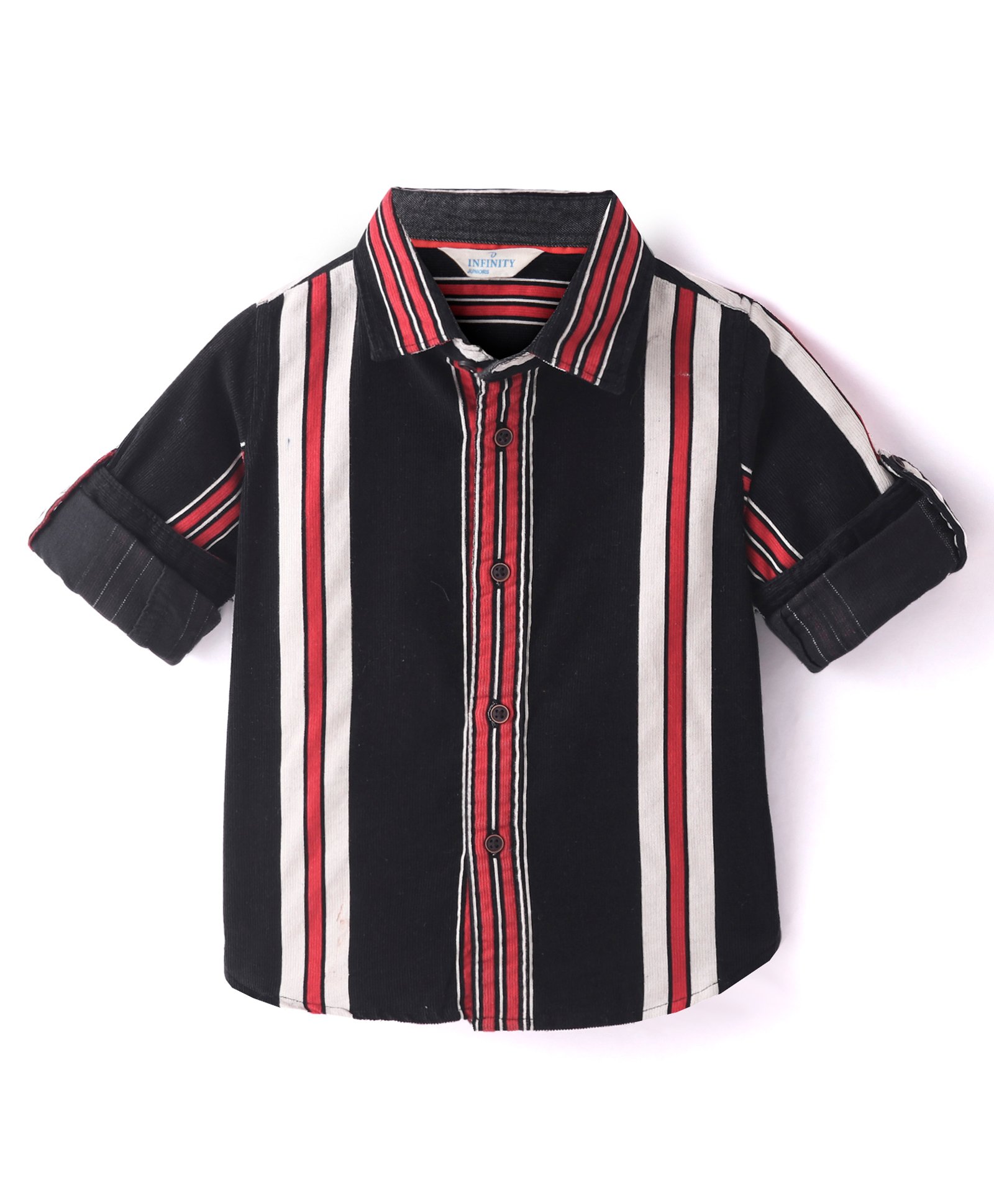 INFINITY Corduroy Cotton Woven Full Sleeves Striped Shirt - Black-picture-19