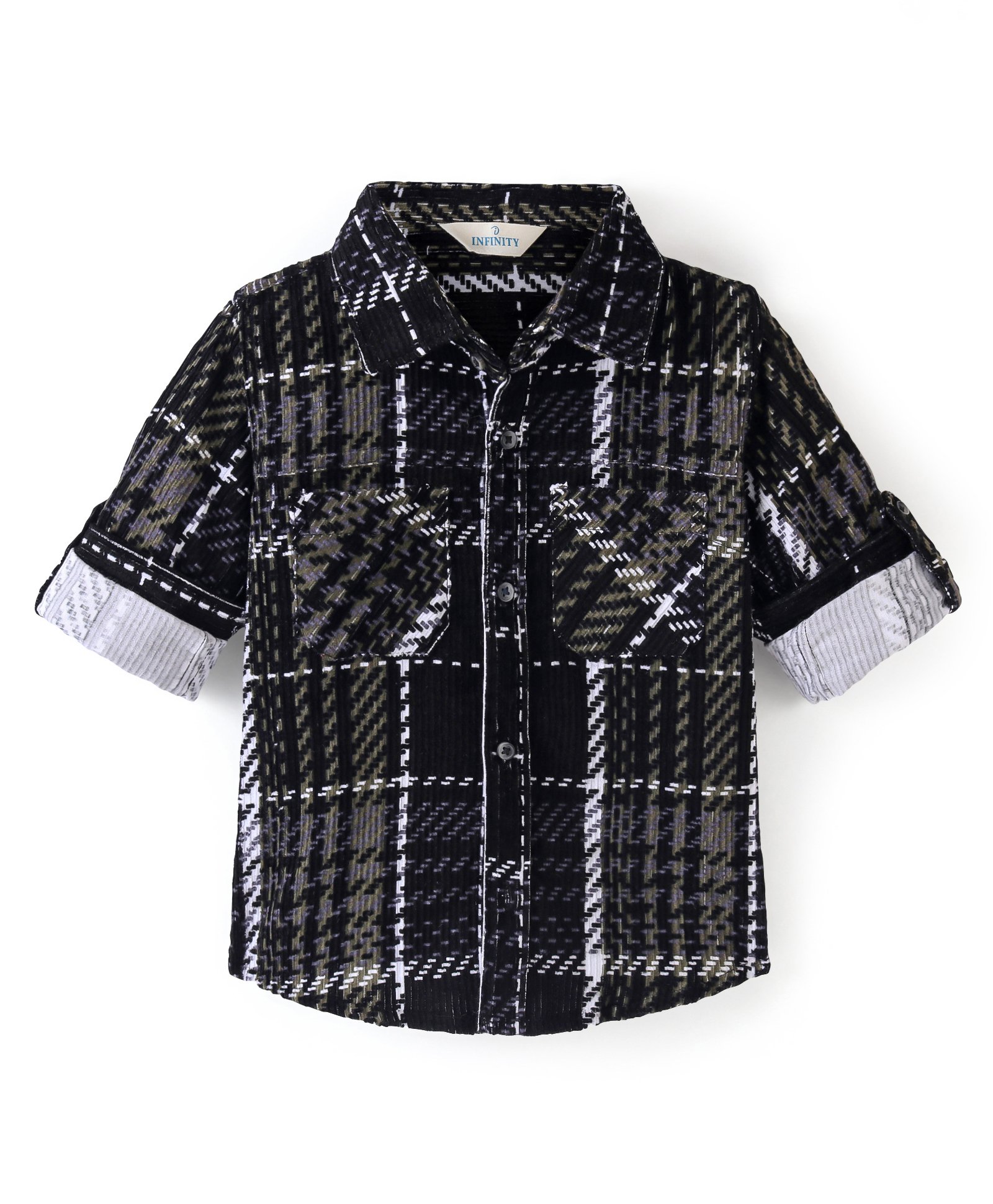 INFINITY Corduroy Cotton Full Sleeves Checked Shirt - Black-picture-19
