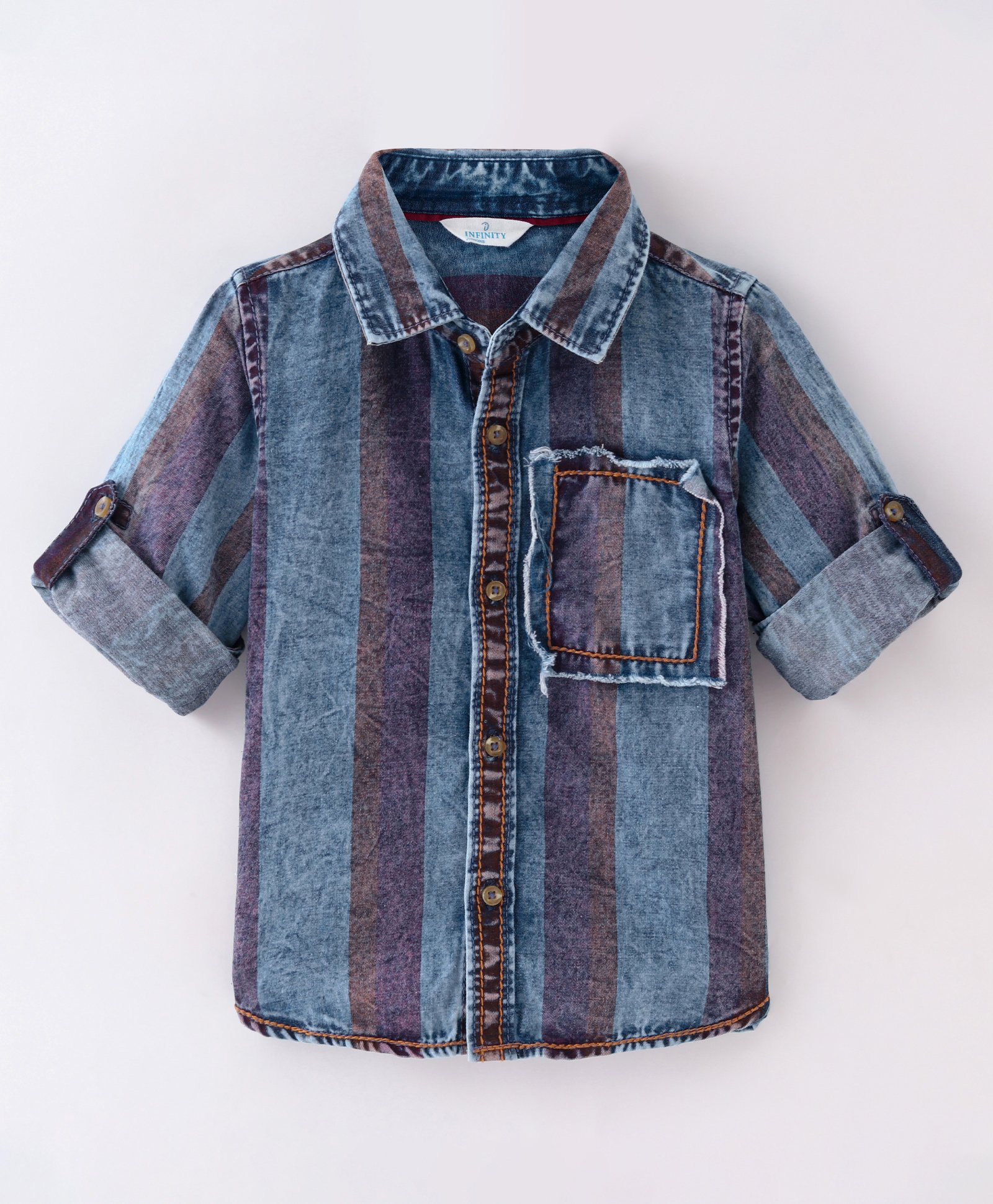 INFINITY Denim Full Sleeves Striped Shirt - Sky Blue-image-32