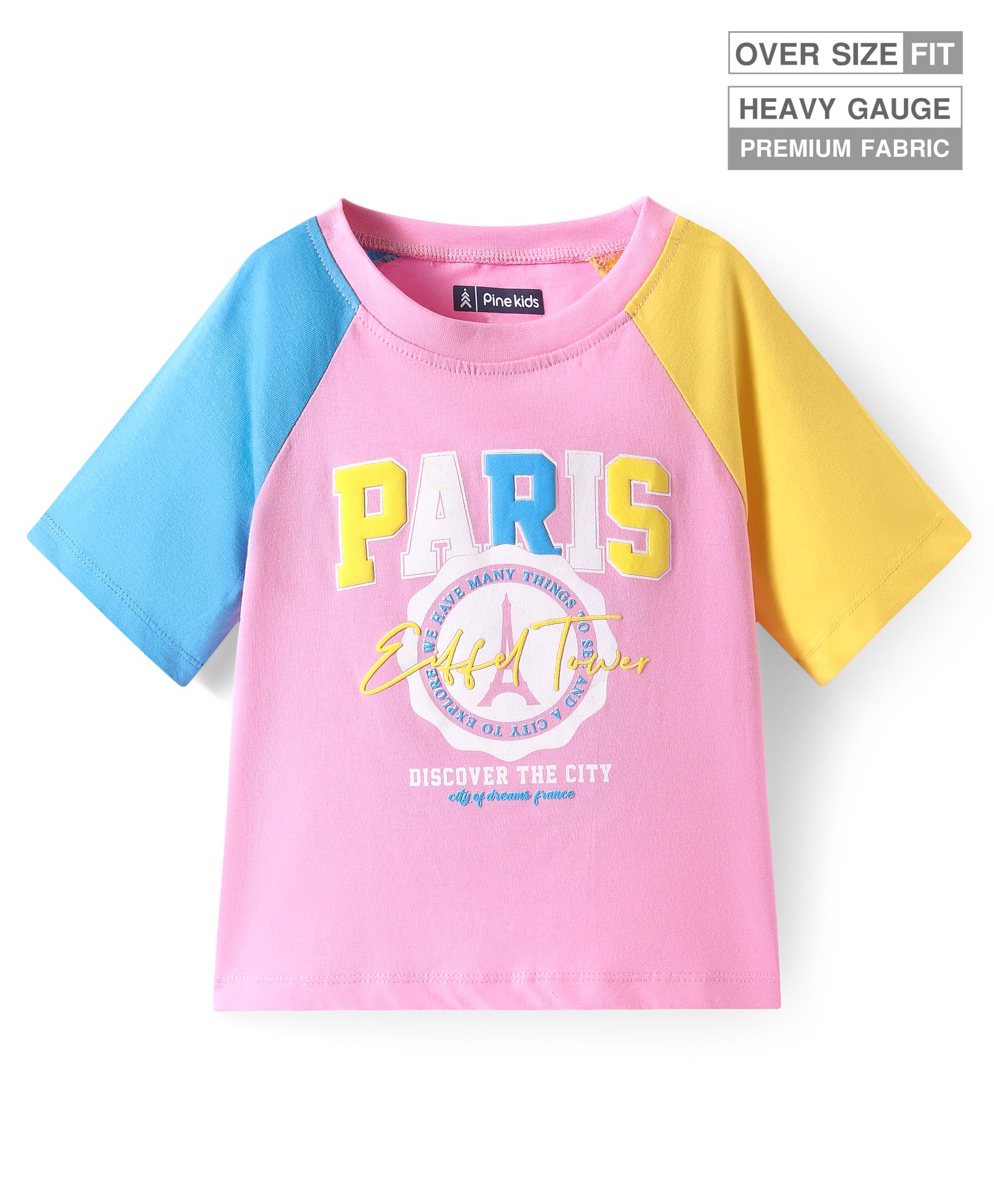 Pine Kids Cotton Knit Half Raglan Sleeves T-Shirt With Paris Print - Pink-picture-20