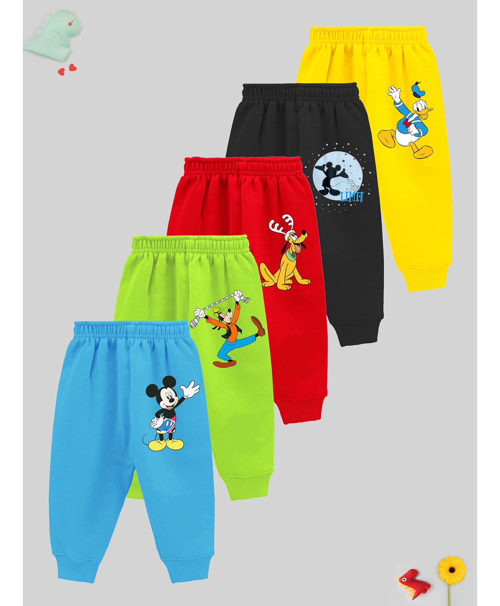 KUCHIPOO Featuring Mickey & Friends Pack Of 5 Characters Printed Track Pants - Yellow Green Black Blue & Red-image-28