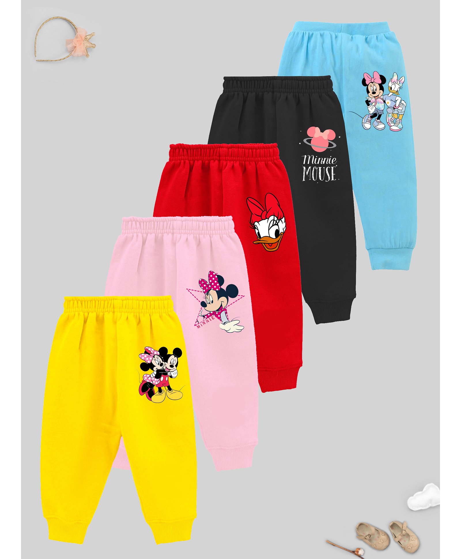KUCHIPOO Featuring Mickey & Friends Pack Of 5 Character Printed Track Pants  -Yellow Pink Red Black & Blue-image-29