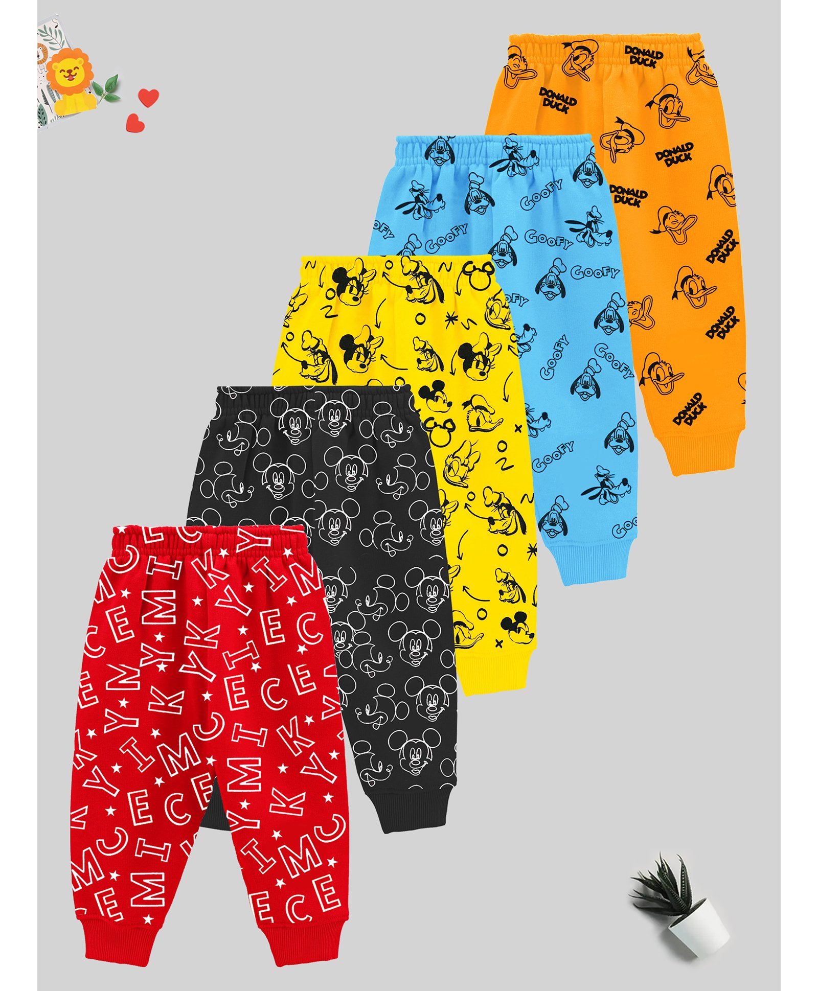 KUCHIPOO Featuring Mickey & Friends Pack Of 5 Character Printed Track Pants- Red Black Yellow Blue & Orange-image-21