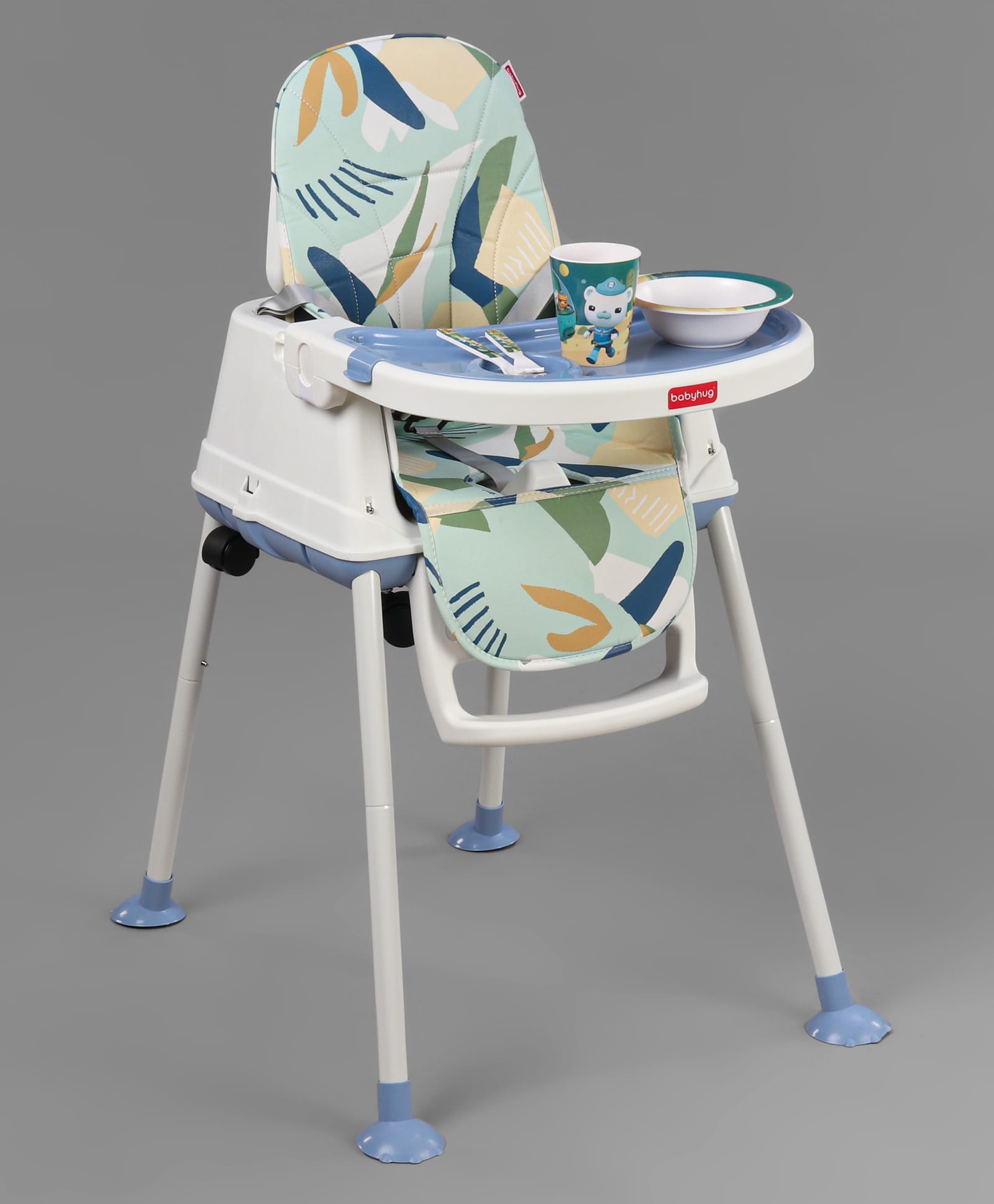 Babyhug Comfy High Chair with Printed Cushion-Blue