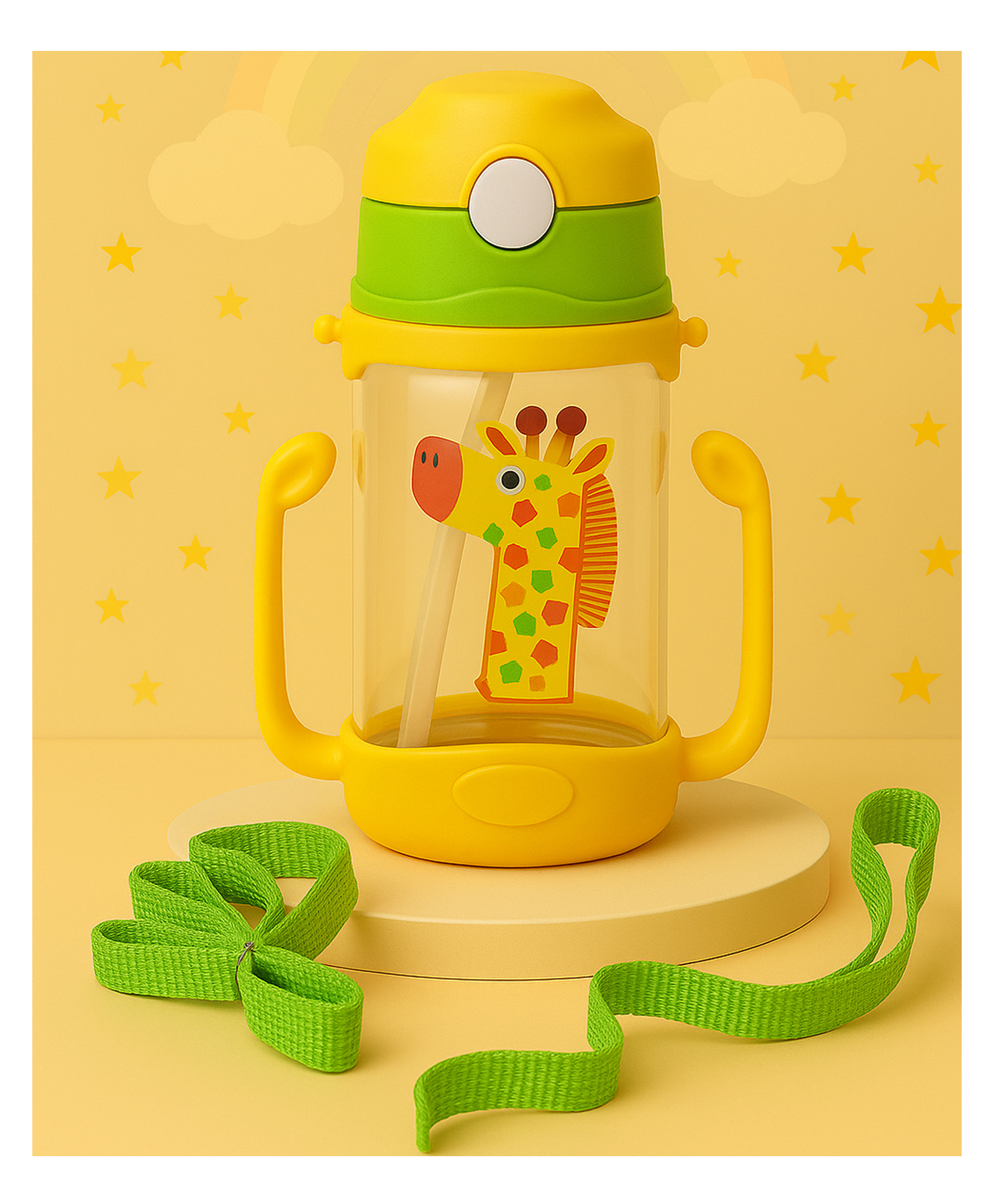 The Cheeky Kidzz Baby Trendy Unbreakable Feeding Straw Bottle Learning Sippy Cup 400ml With Bottom Twin Handles Sipper BPA Free (YELLOW)-image-20