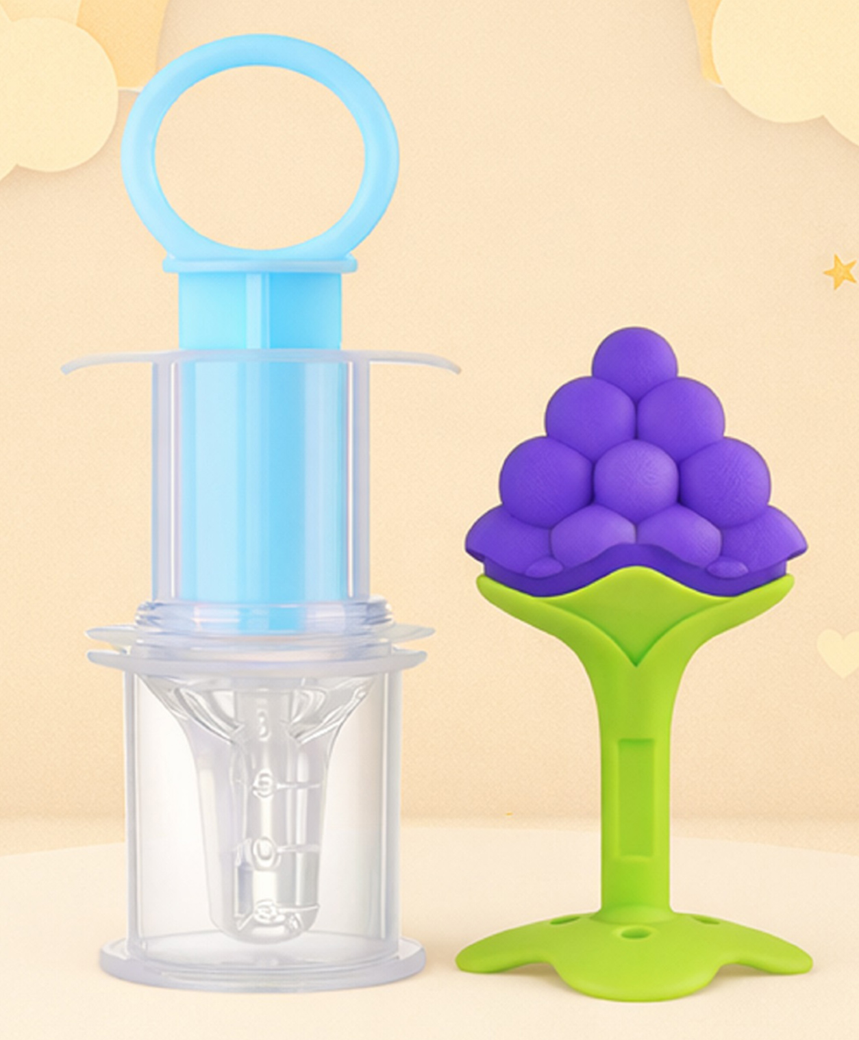 The Cheeky Kidzz Baby Soft Silicone Fruit Shaped Teether and Multi-Functional Smart Medicine Dropper Teether with Protective Travel Case (PURPLE)-picture-15