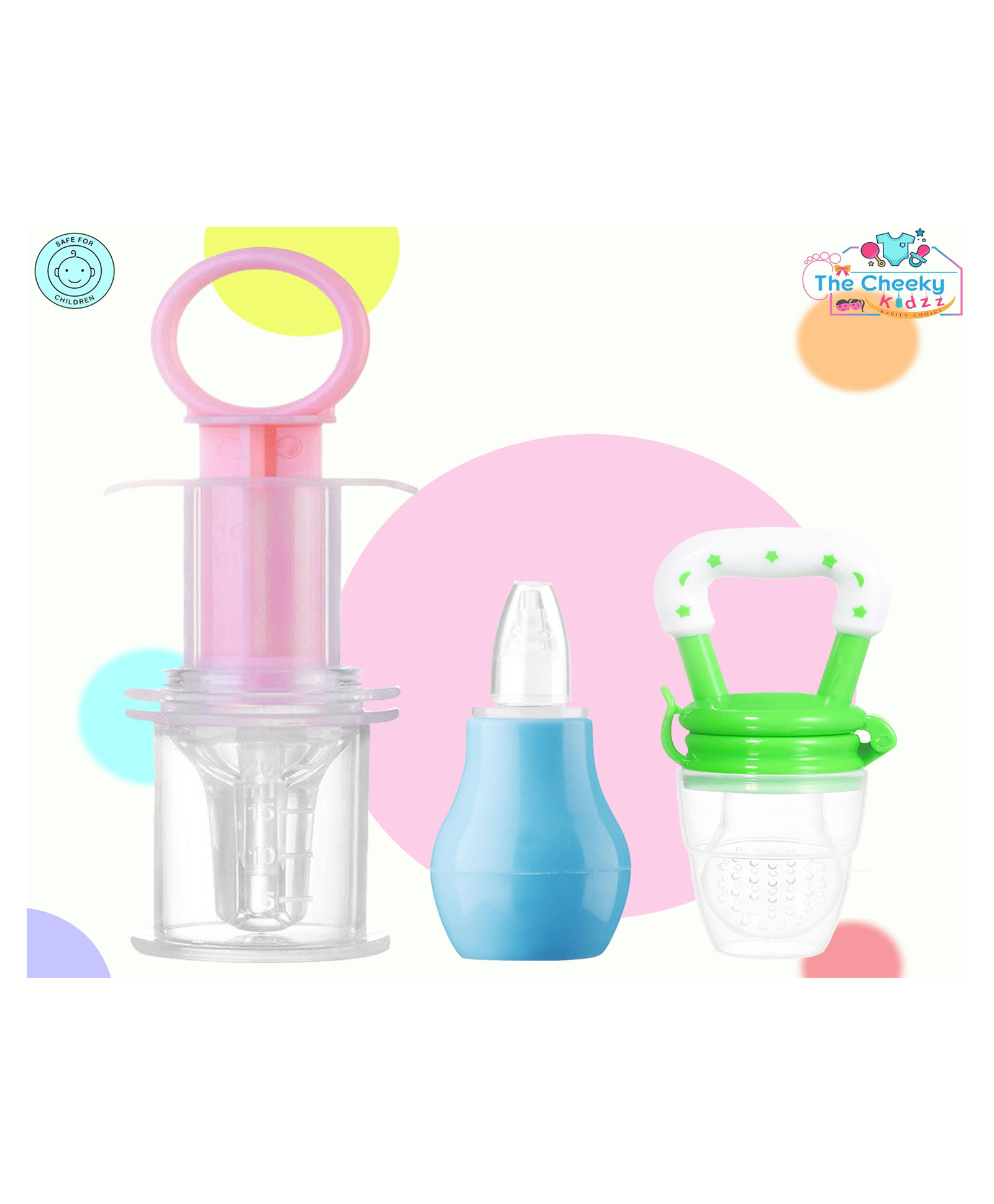 The Cheeky Kidzz Pack of 3 Baby Fruit Nose Suction | Baby Smart Medicine Dropper & Baby Fruit Nibbler Teether and Feeder (PINK-BLUE)-picture-23